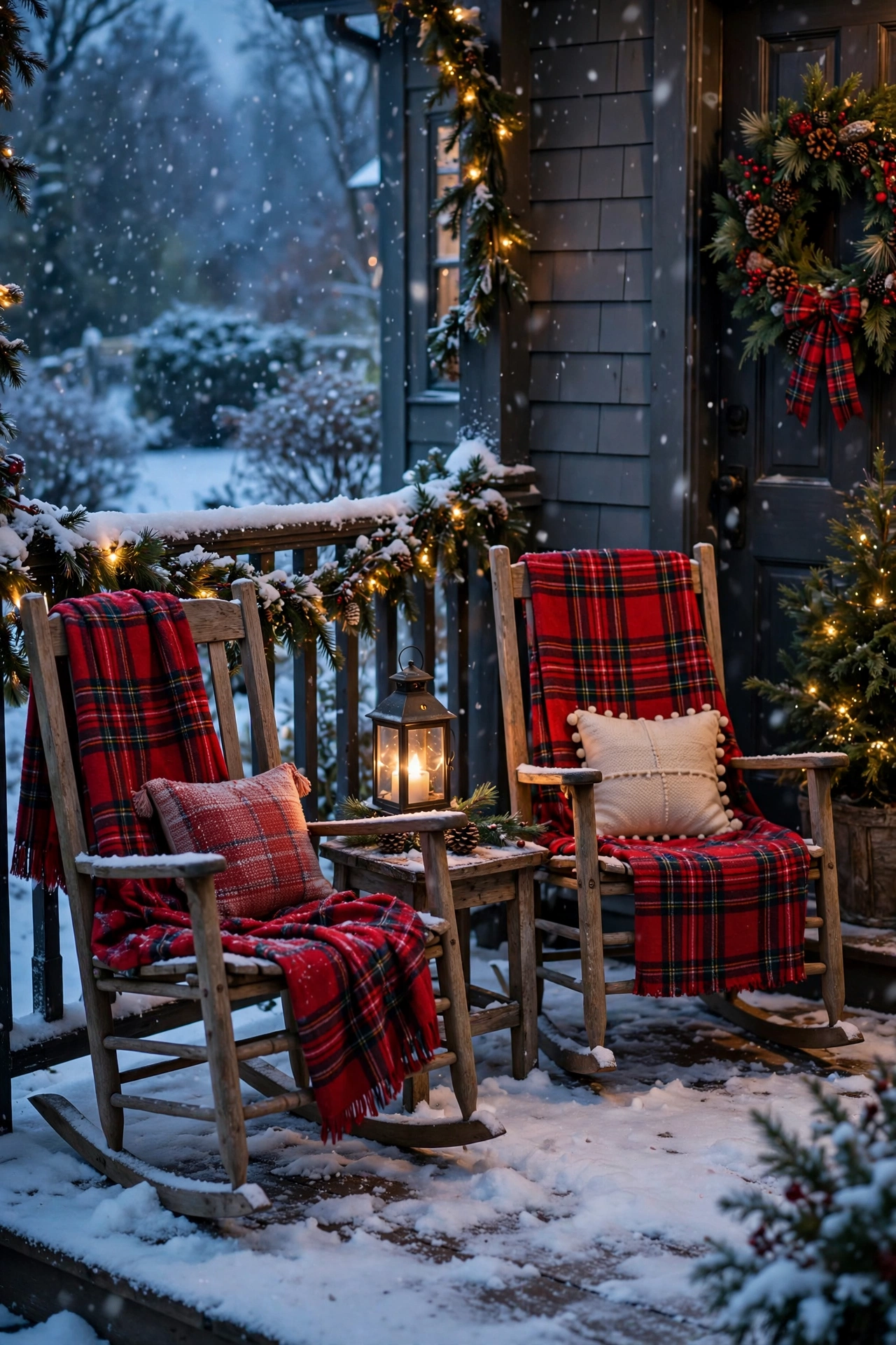 christmas rocking chairs porch blankets outdoor