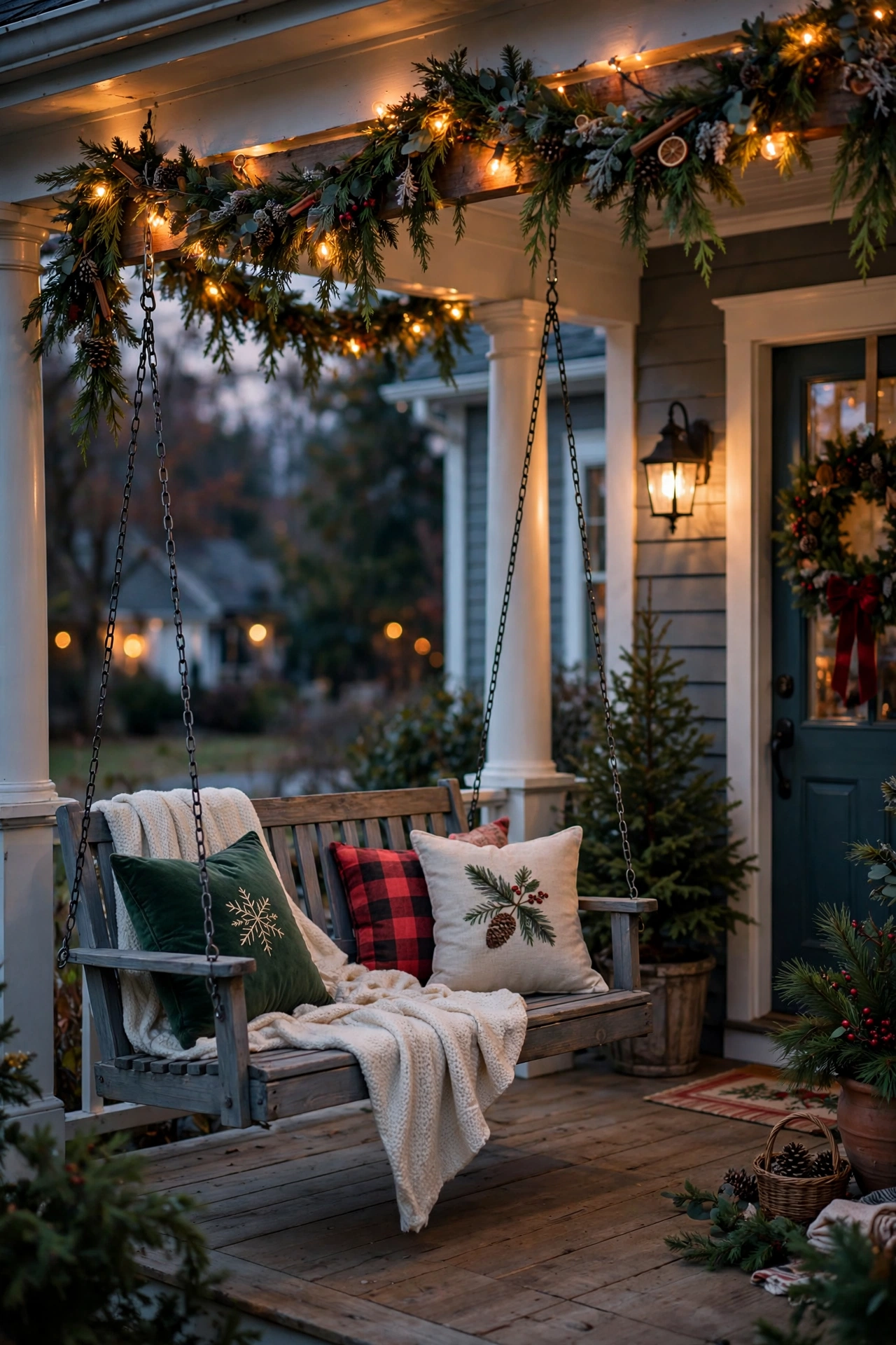 christmas porch swing garland lights