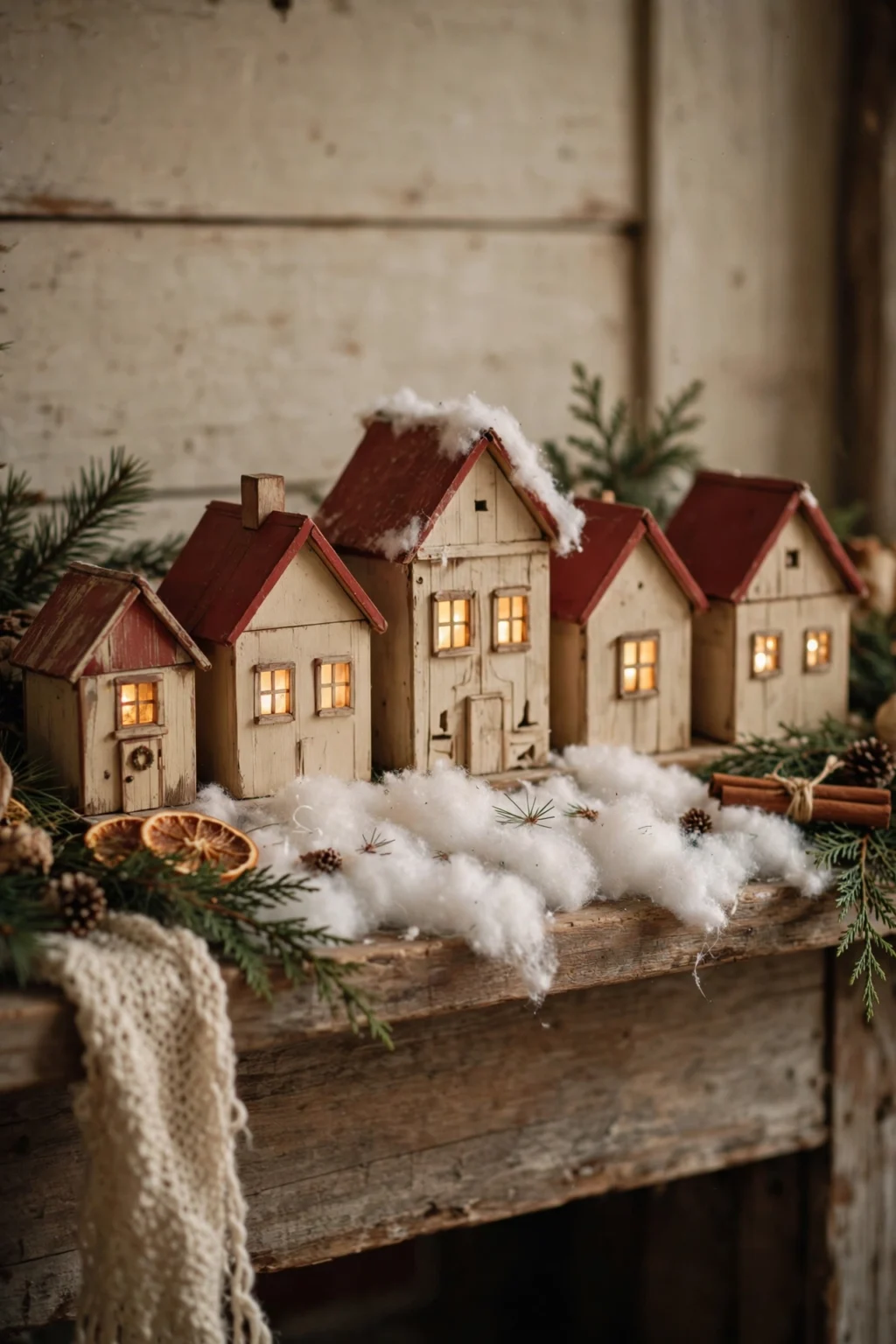 wooden christmas village houses mantel simple