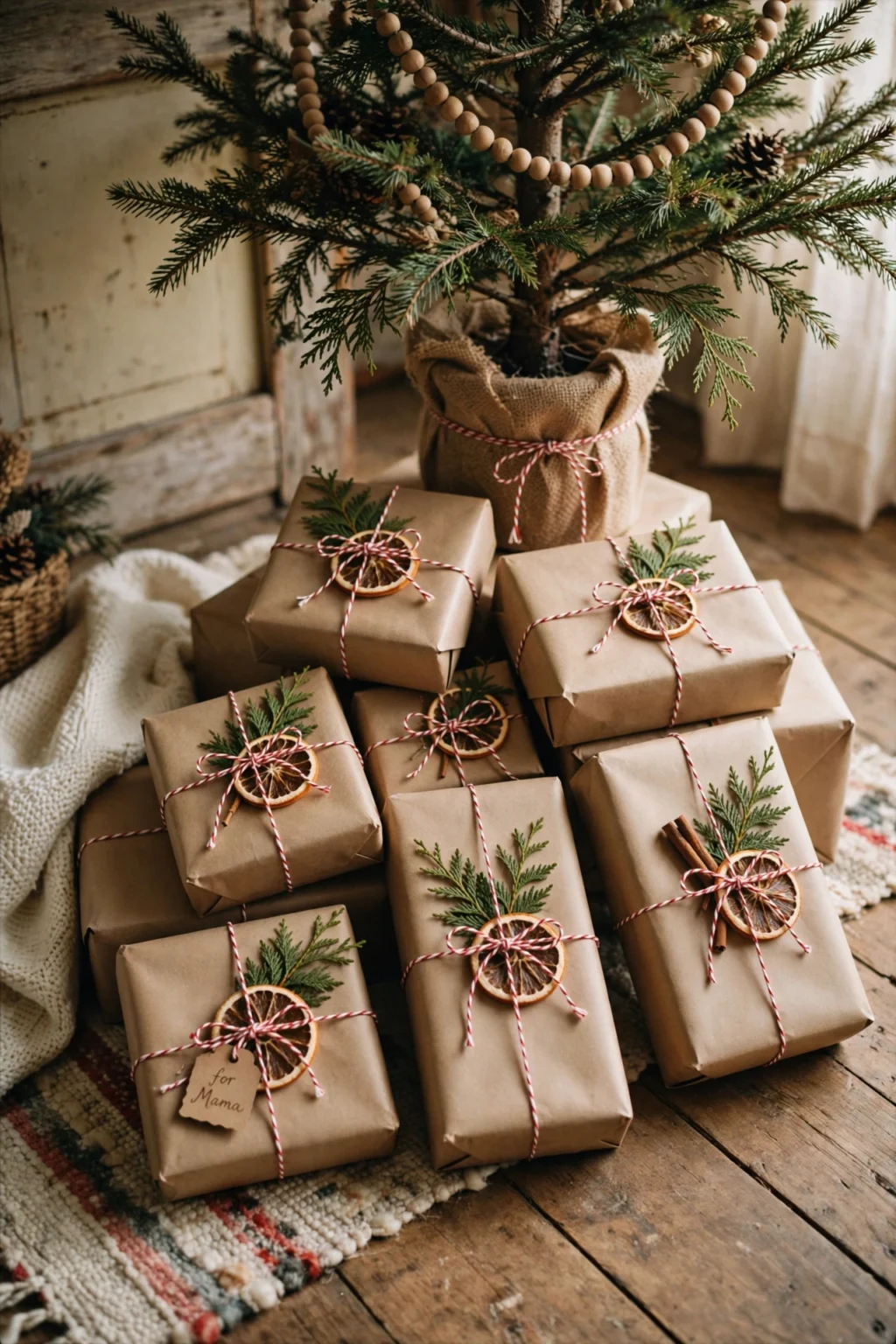 brown paper packages tied with twine christmas gifts