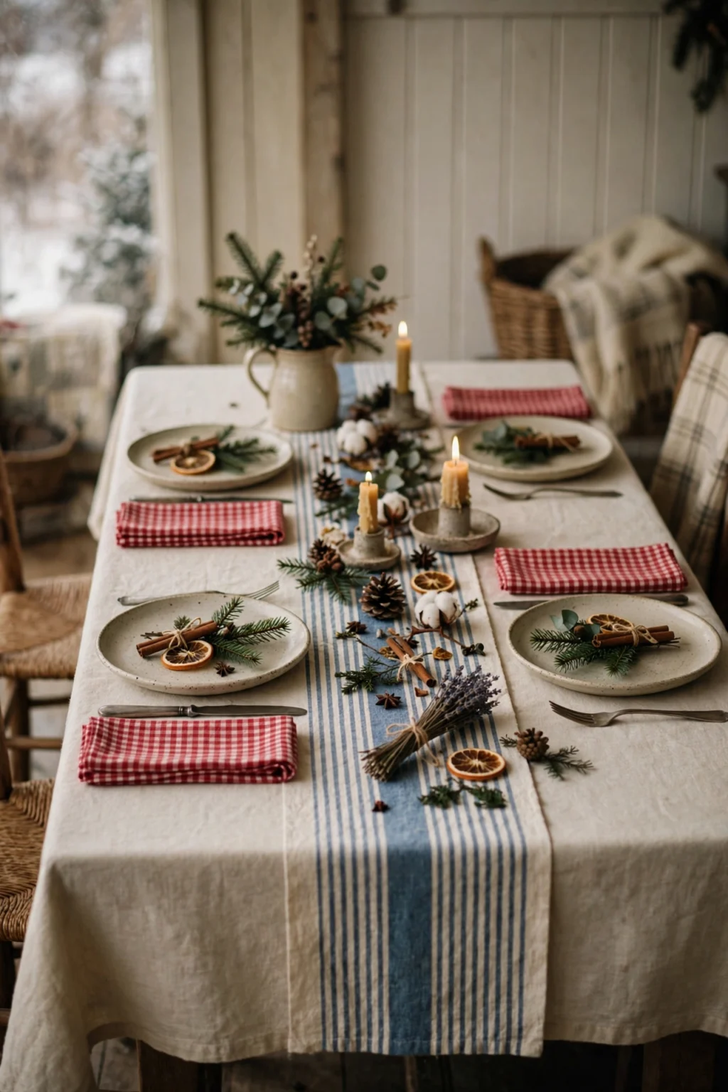 gingham ticking stripe table runner christmas farmhouse