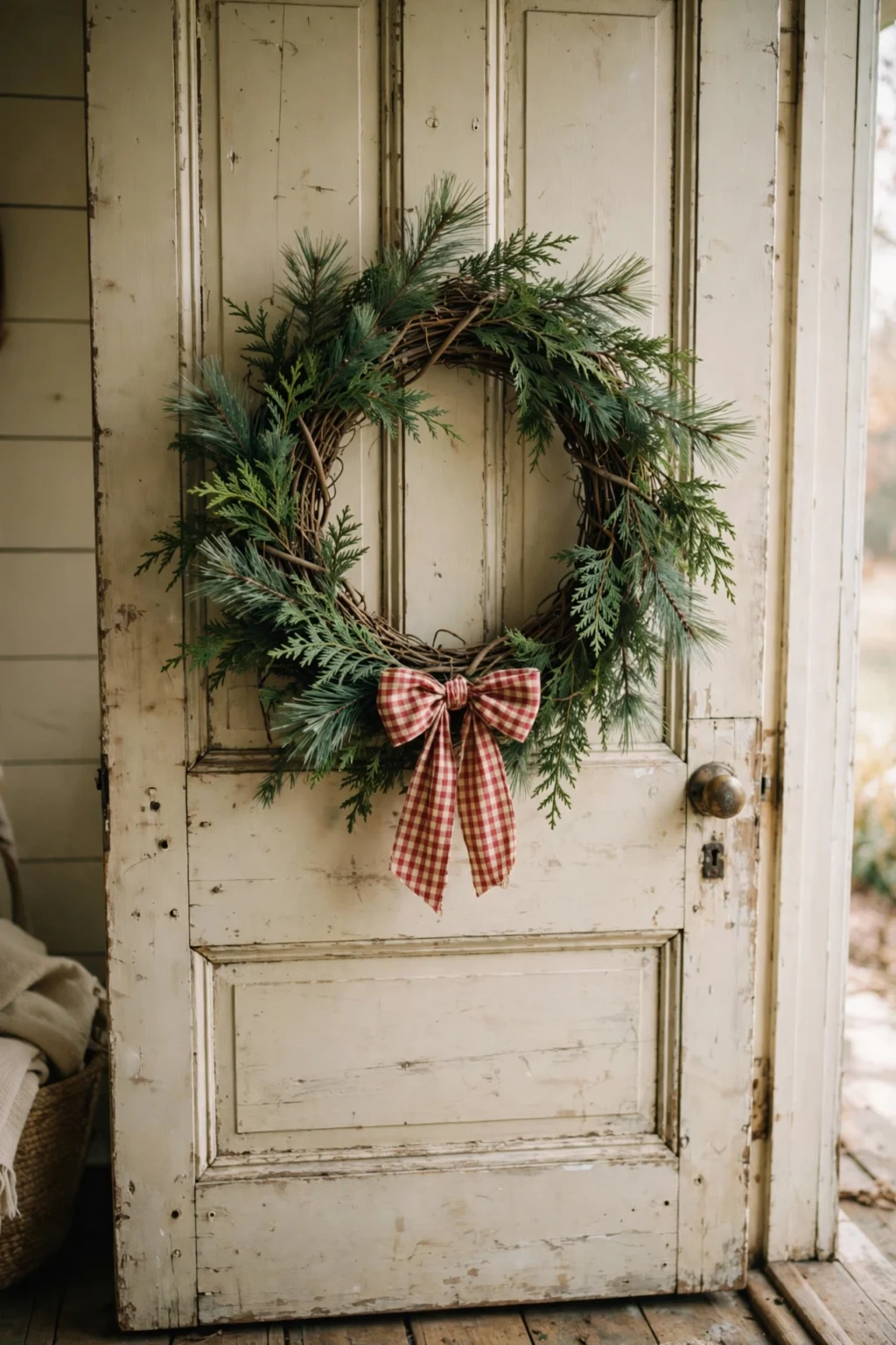 grapevine wreath fresh greenery front door christmas