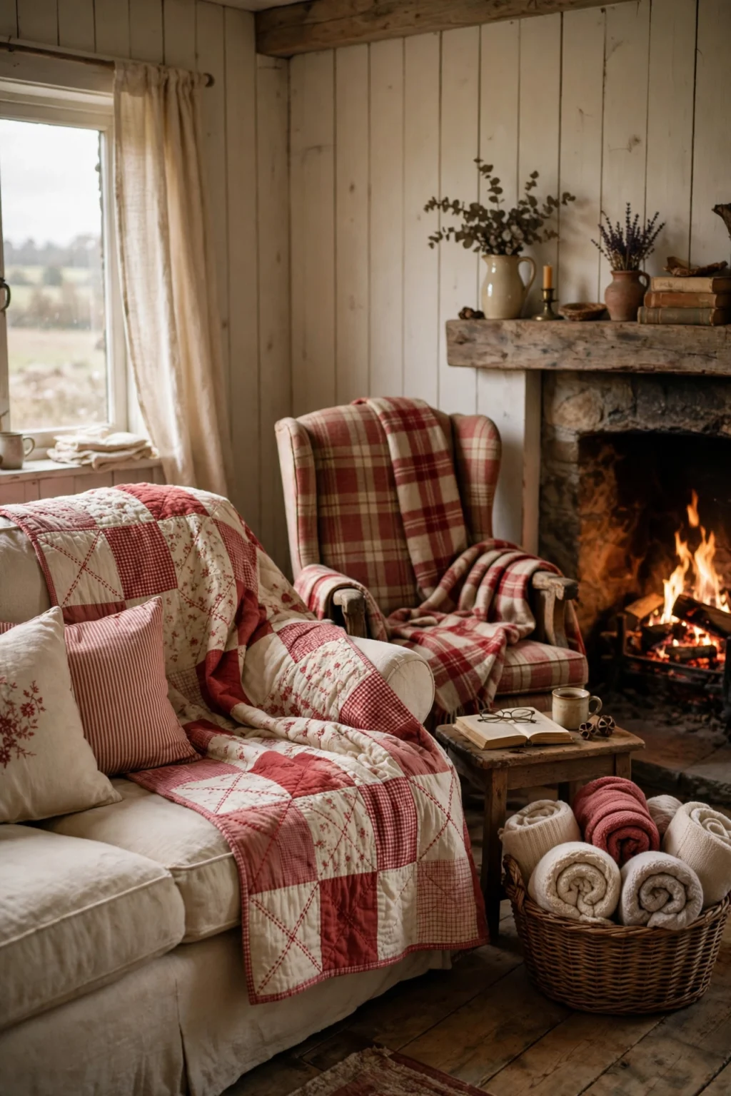 christmas quilt draped chair plaid blanket cozy