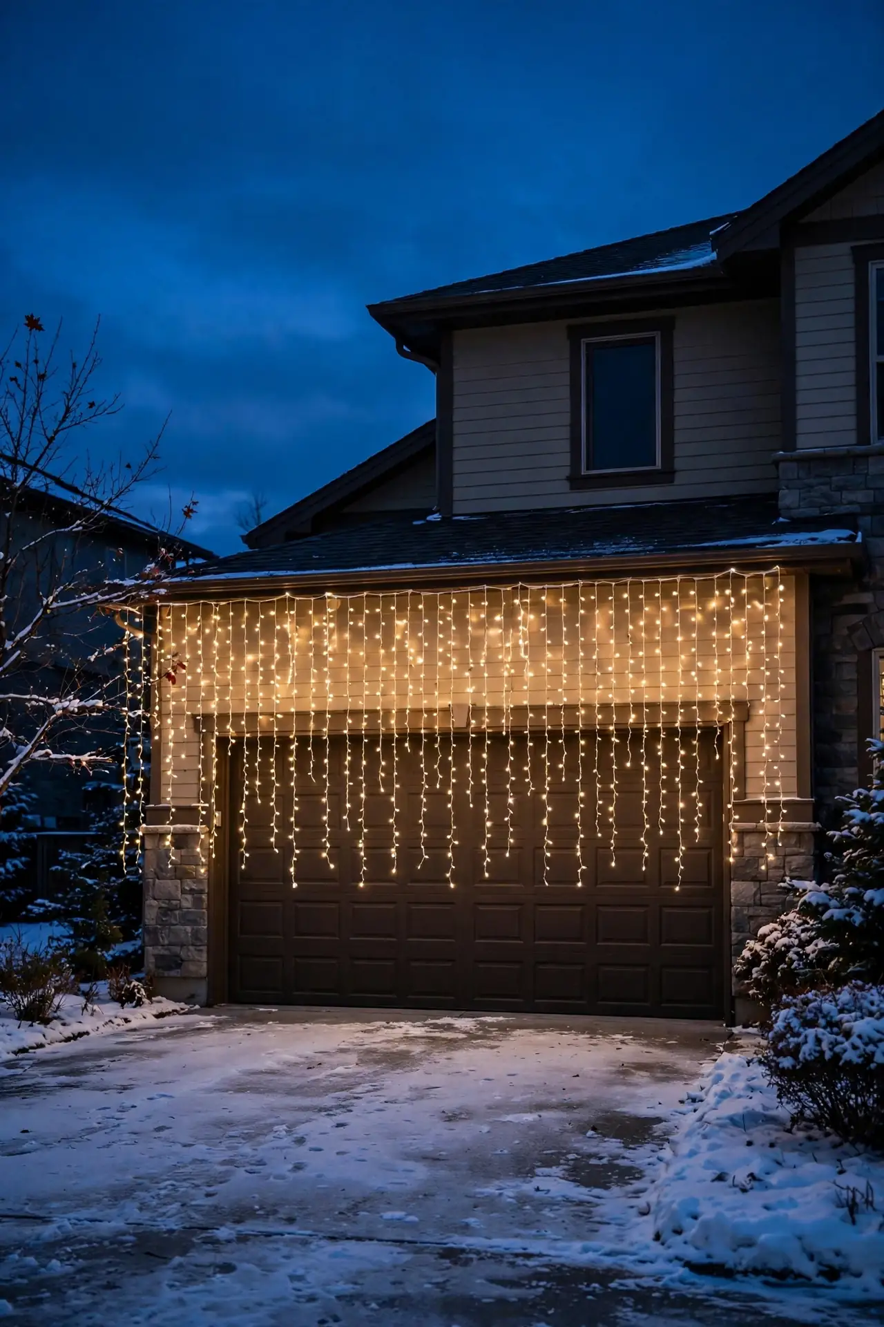 curtain christmas lights garage door exterior