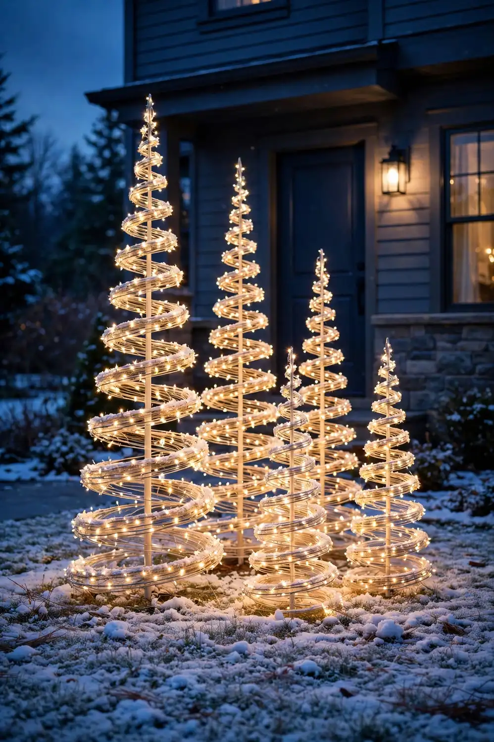 spiral christmas trees cluster lawn lights