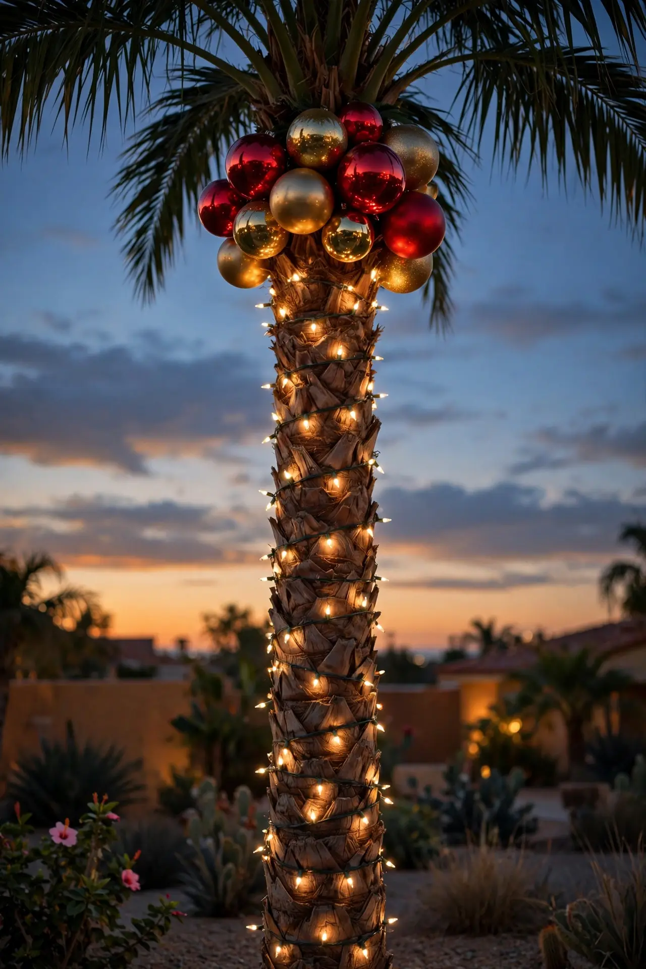 palm tree wrapped christmas lights warm climate