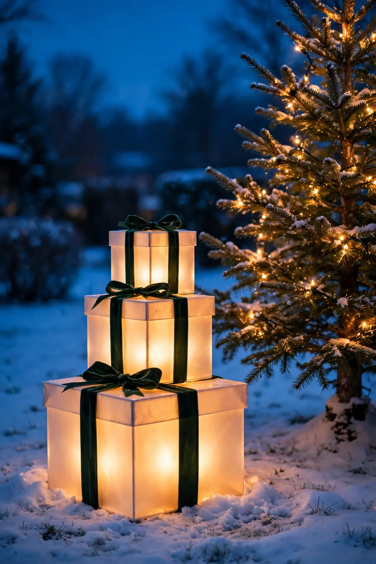 lighted gift boxes porch christmas outdoor decor