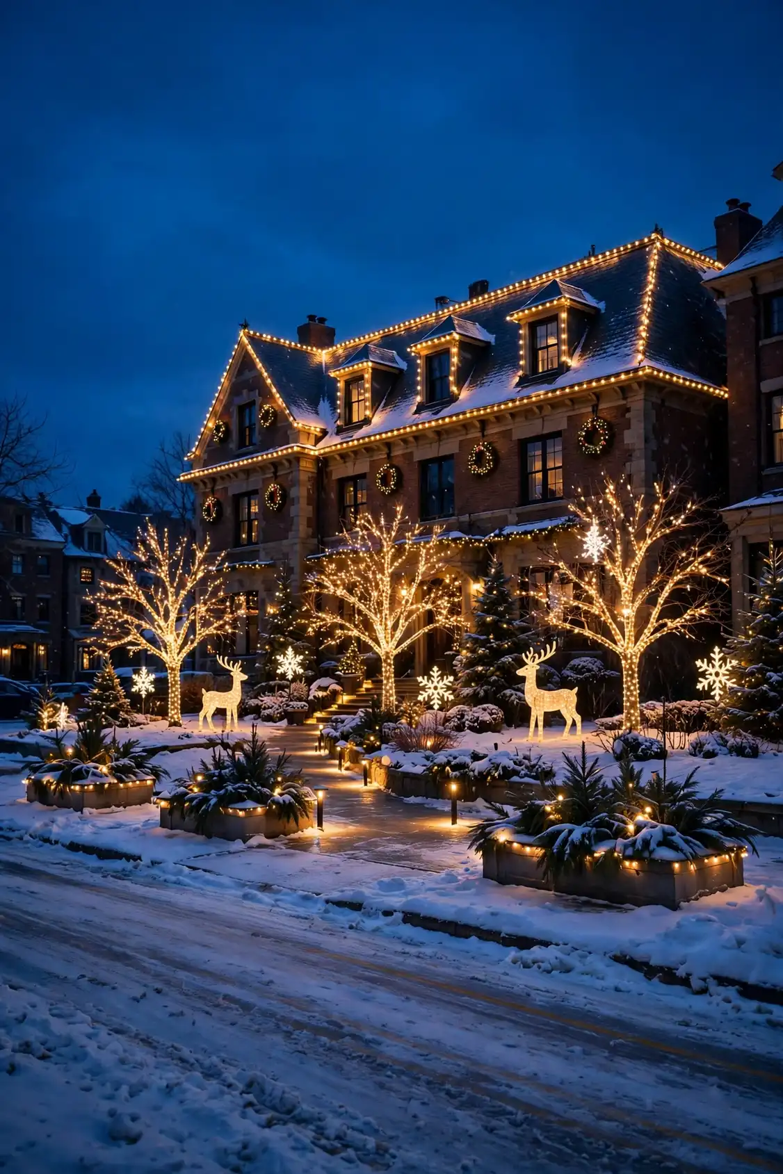 layered outdoor christmas lighting house full display