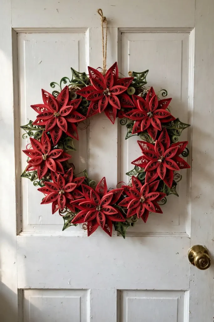 quilled poinsettia wreath paper