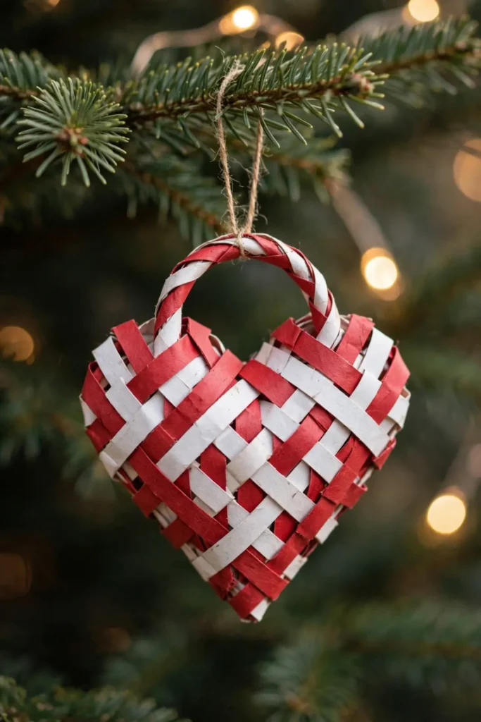 woven paper heart ornaments christmas