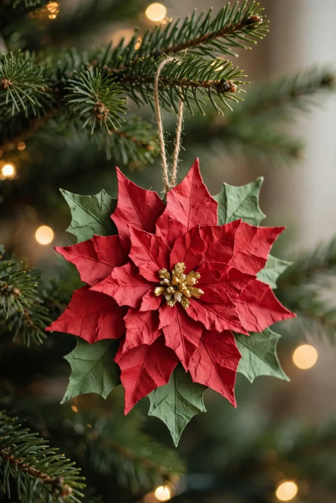 paper poinsettia ornaments christmas tree
