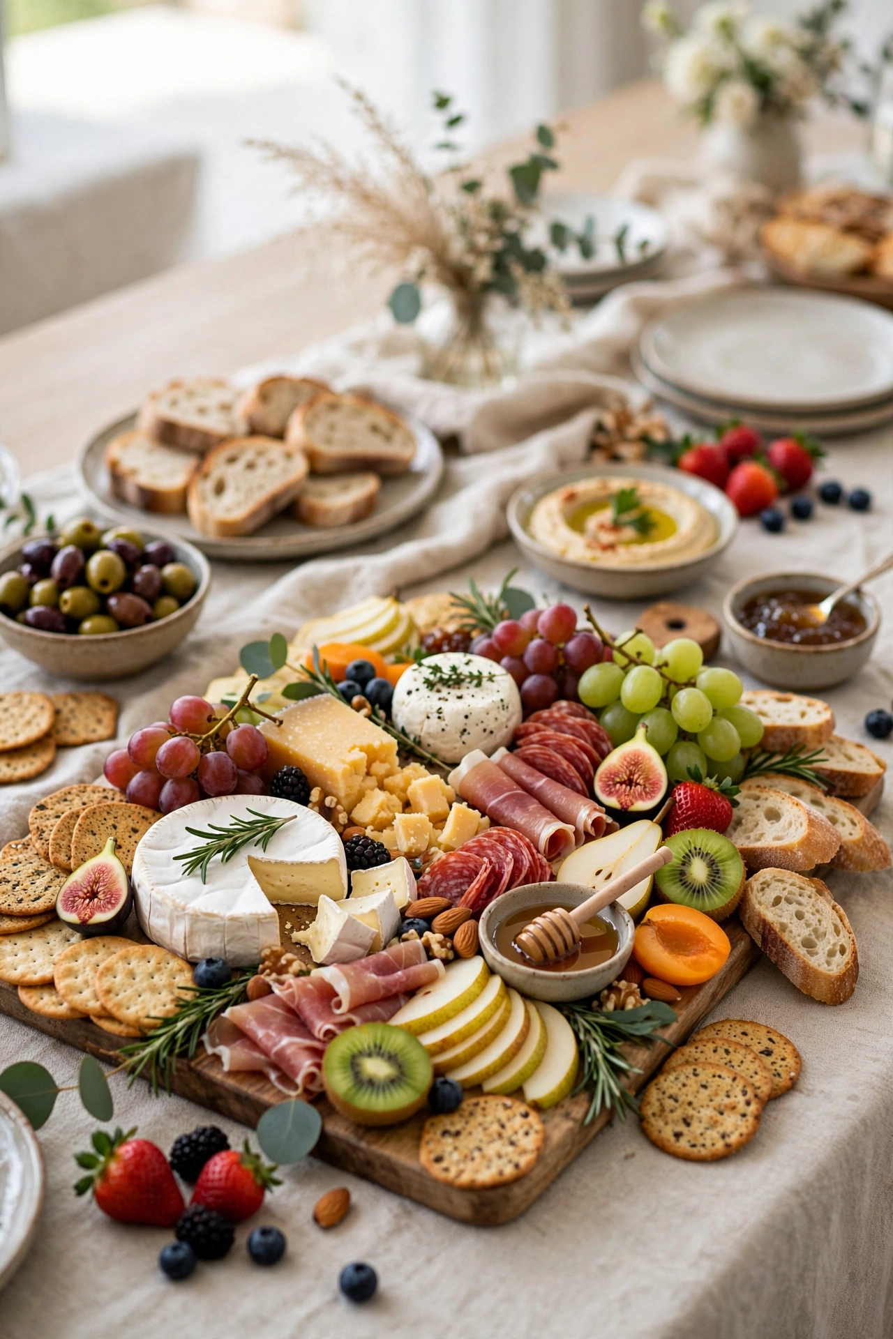 charcuterie grazing board with cheese and fruit