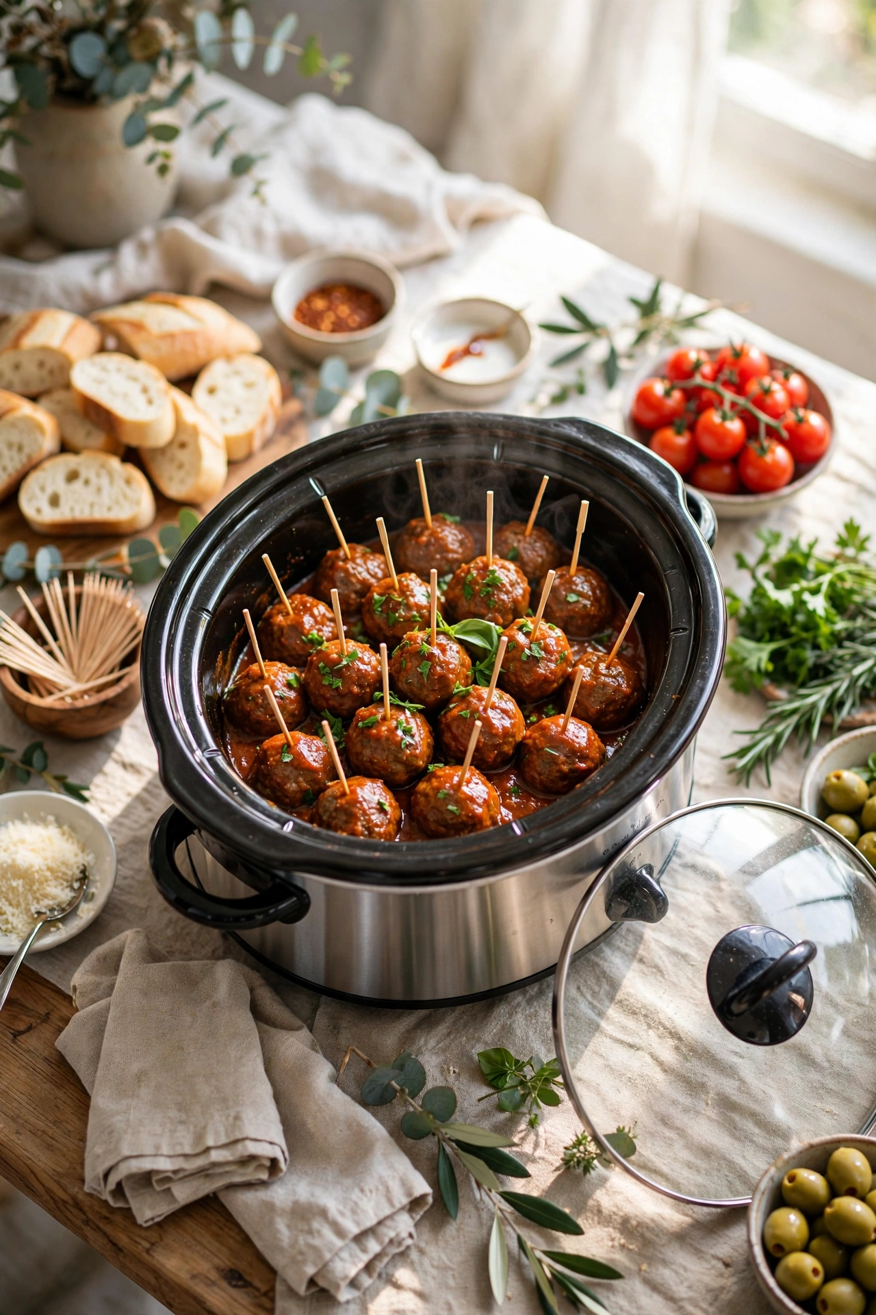 slow cooker meatballs with toothpicks