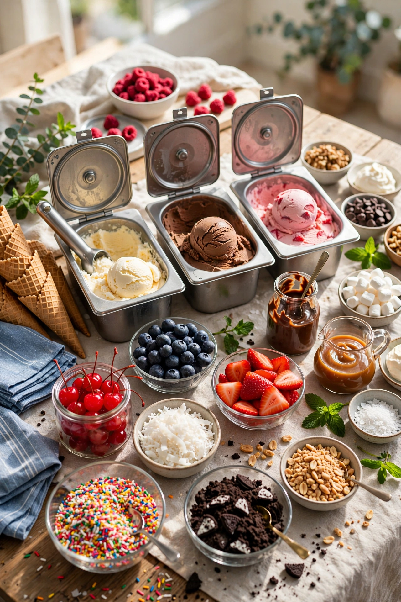 ice cream sundae bar with toppings