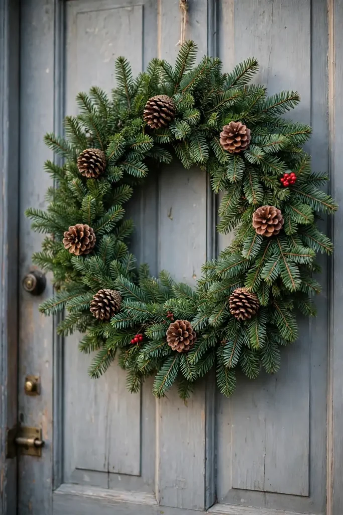 pine cone christmas decorations wreath greenery