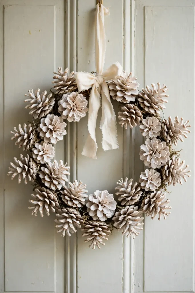 pine cone decorations bleached wreath