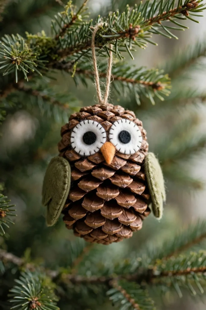 pine cone owl ornaments christmas