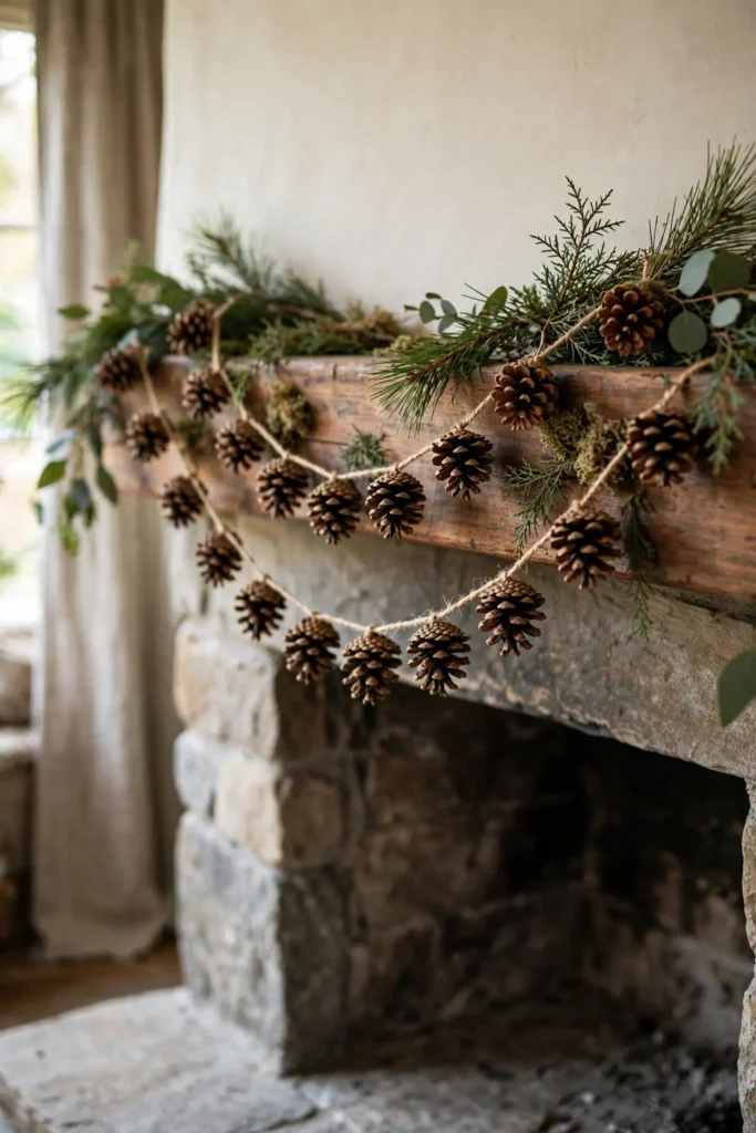 pine cone garland christmas mantel