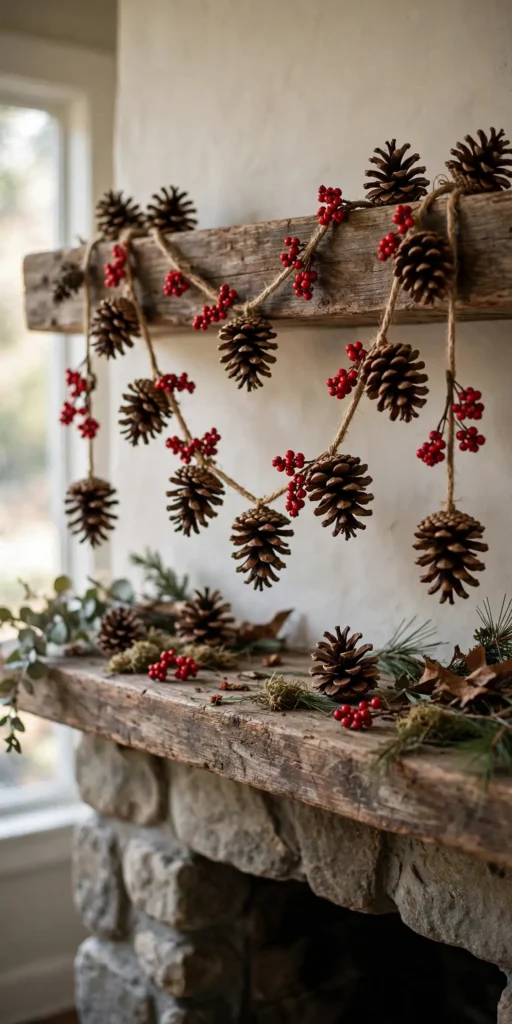 pine cone table decorations garland berries