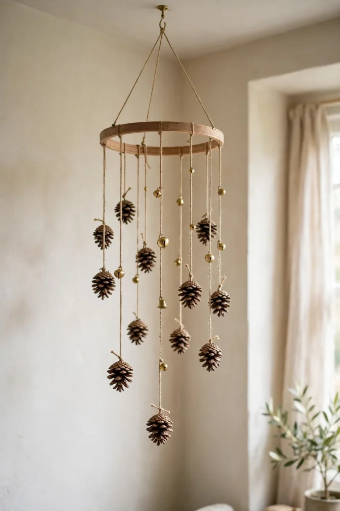 pine cone christmas tree craft hanging mobile