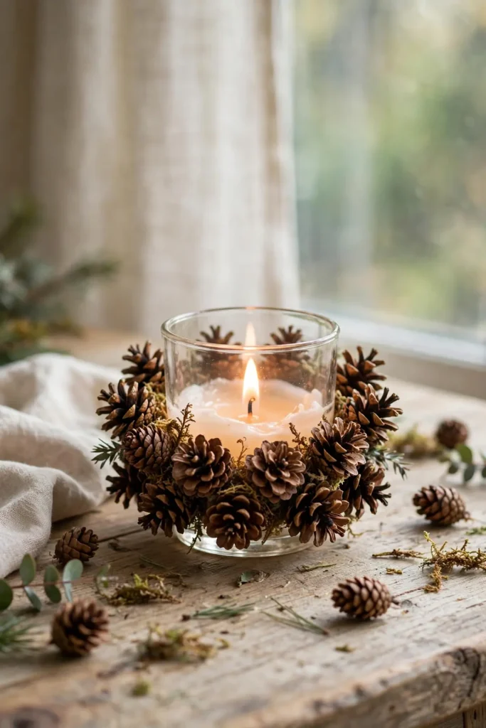 pine cone candle holders christmas