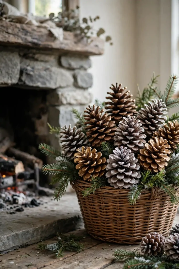 large pine cones for decorating basket
