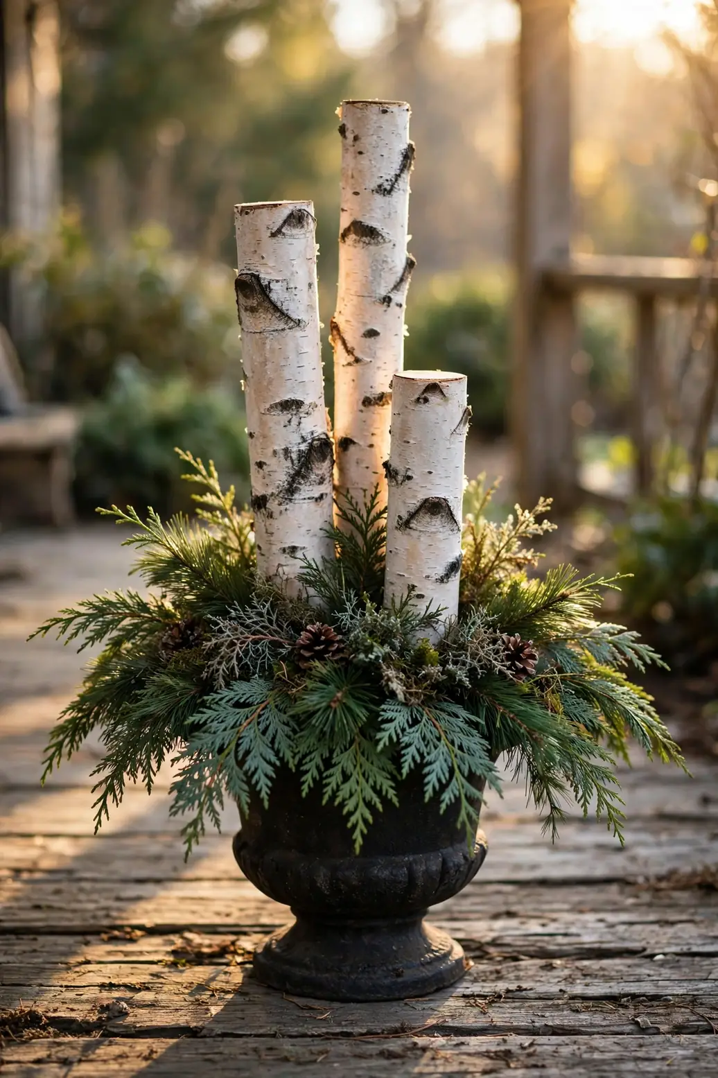 Christmas Planter With Birch Logs For Height christmas planter birch logs tall arrangement urn