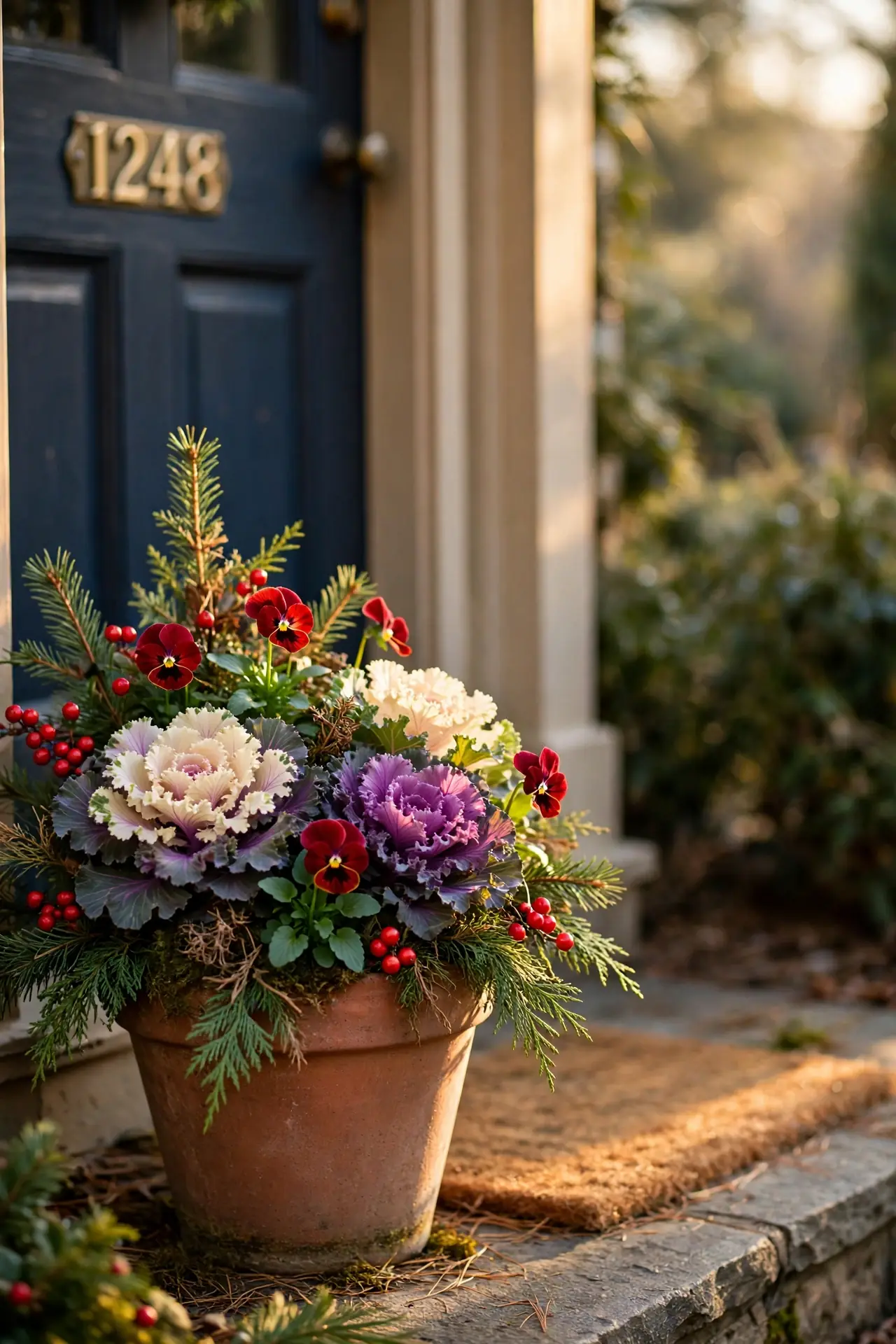 Christmas Flower Pots With Ornamental Kale And Pansies christmas flower pots ornamental kale pansies winter