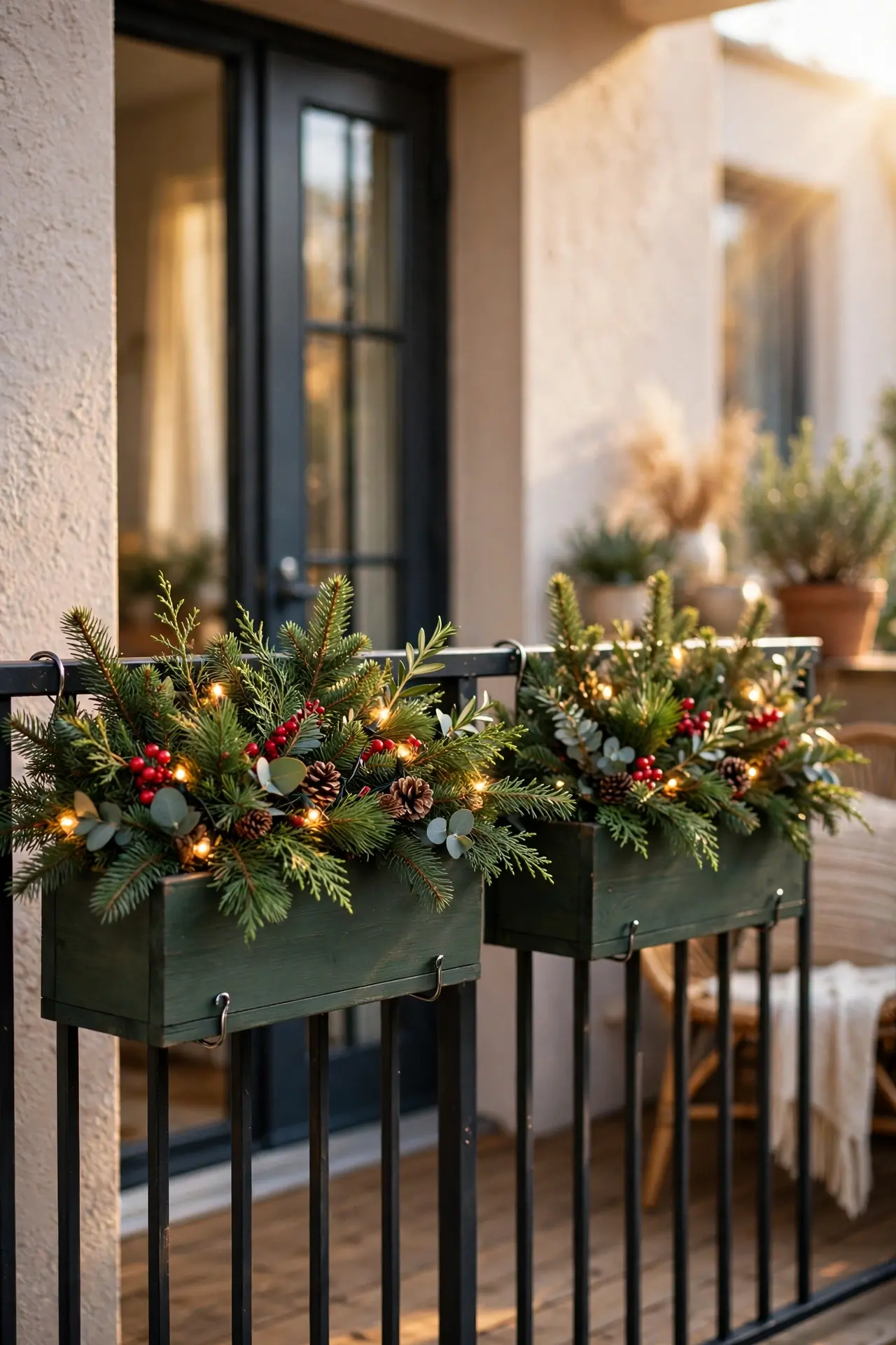 Balcony Christmas Planter Boxes On Railing christmas planter balcony boxes small space railing