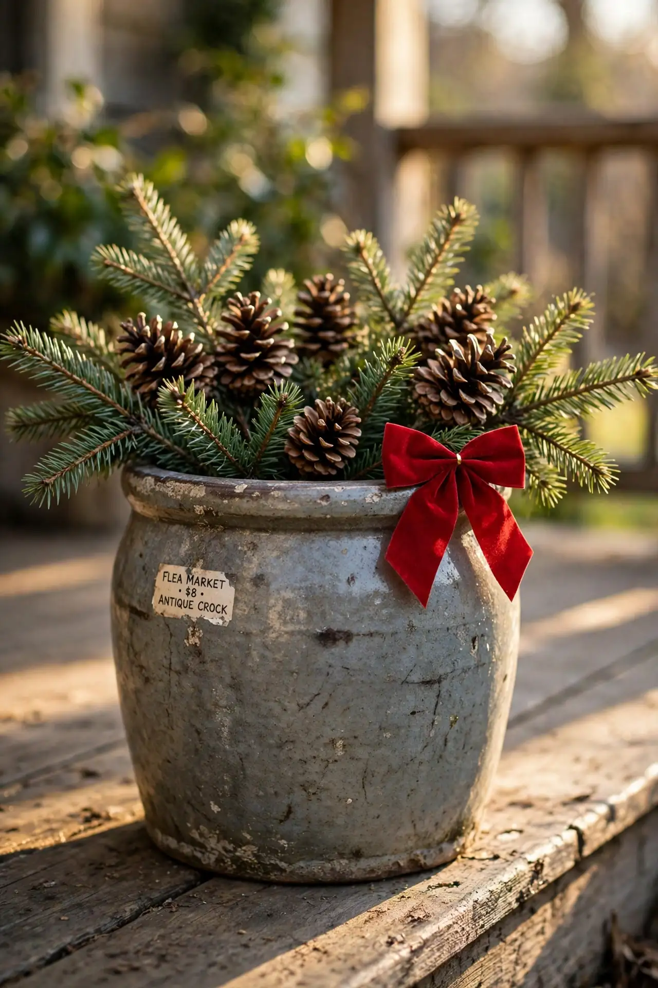Vintage Crock Christmas Planter With Greenery christmas planter vintage crock enamel pot greenery
