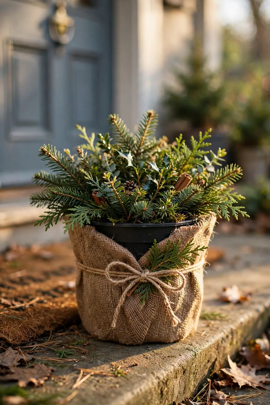 Burlap Wrapped Budget Christmas Planter christmas planter burlap wrapped pot budget porch