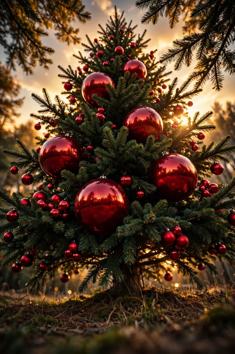 Oversized Red Baubles Christmas Tree oversized red baubles christmas tree