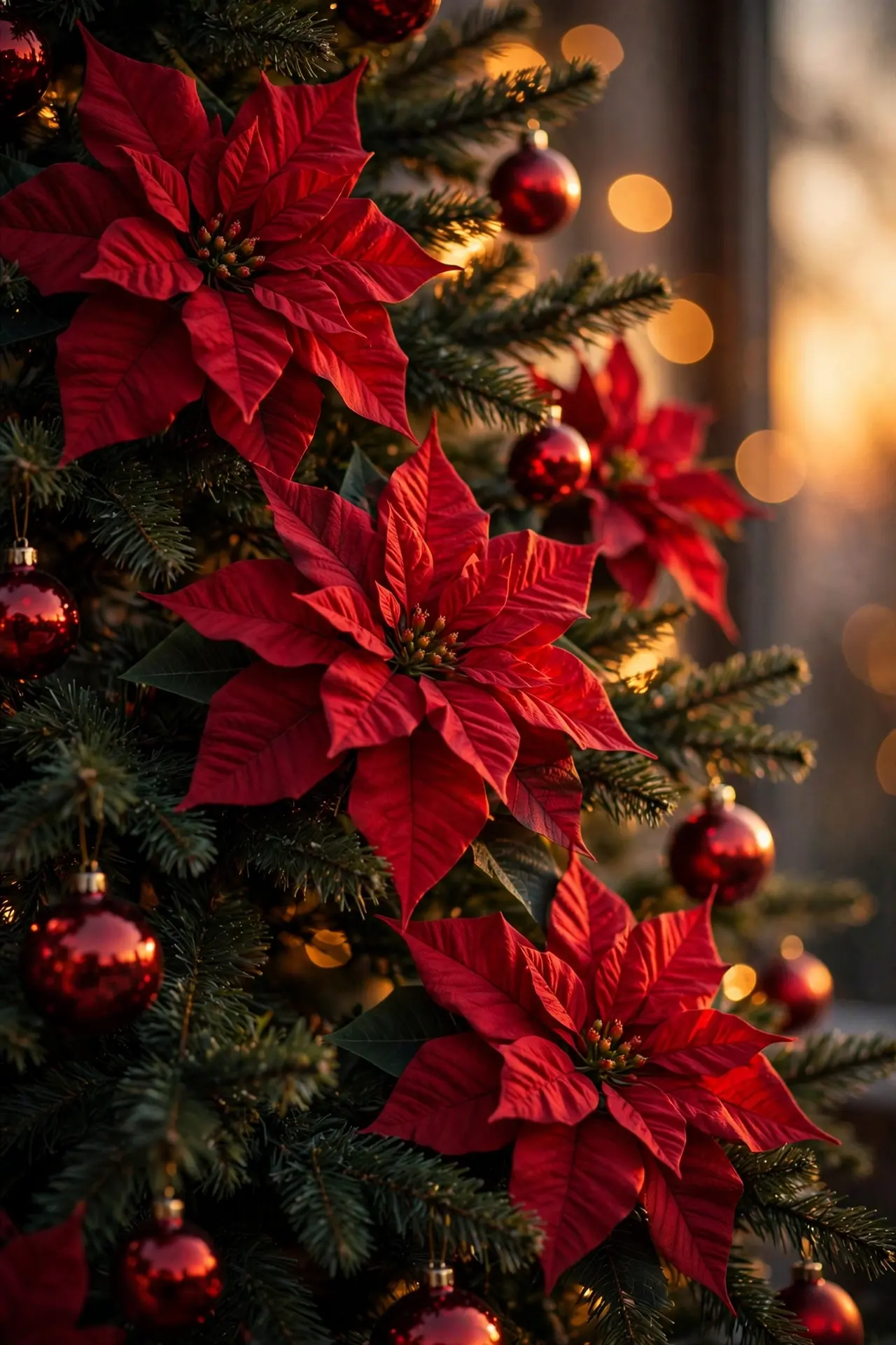 Red Poinsettia Christmas Tree red poinsettia christmas tree blooms