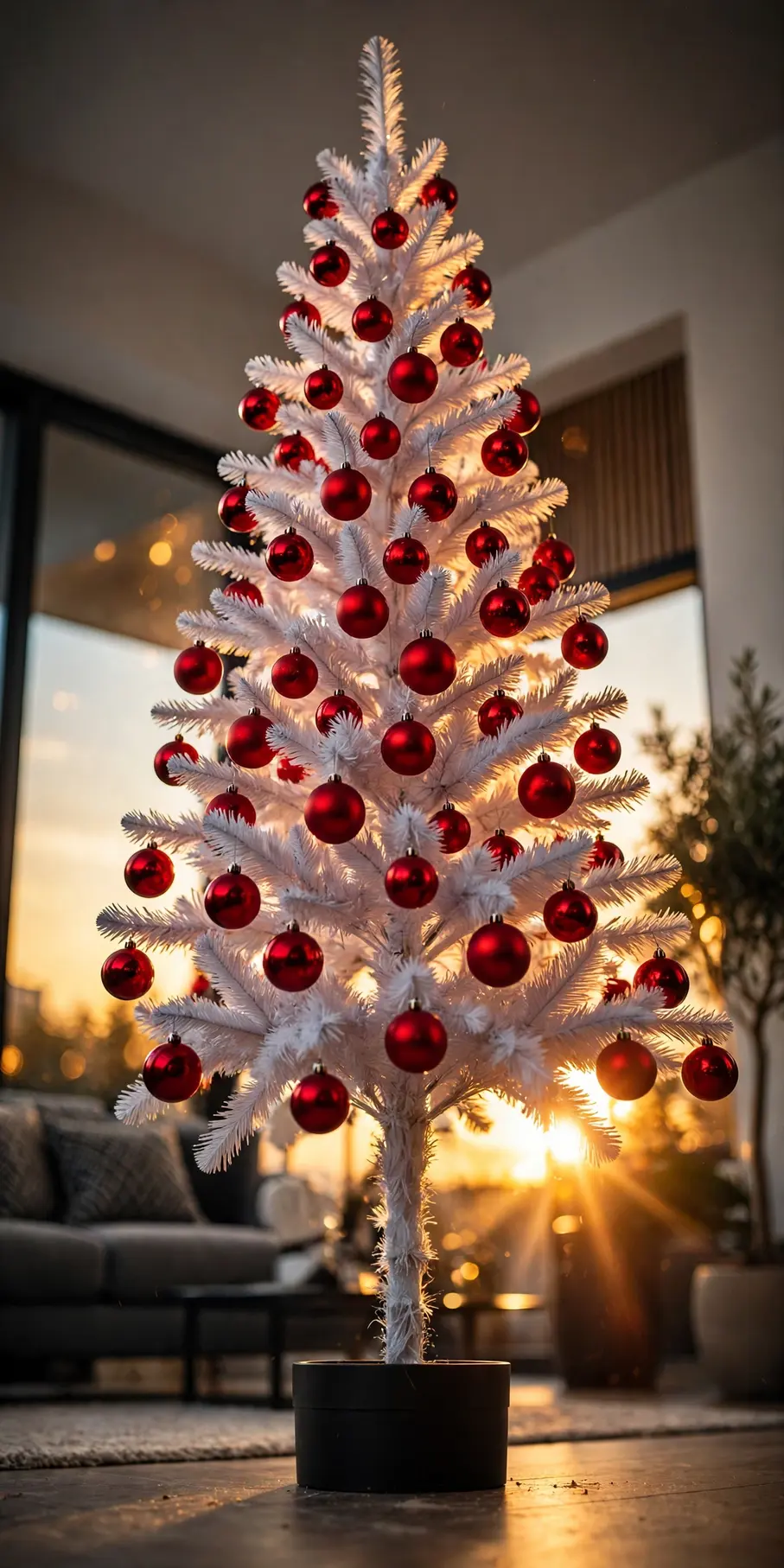 White Tree With Red Ornaments white christmas tree with red ornaments