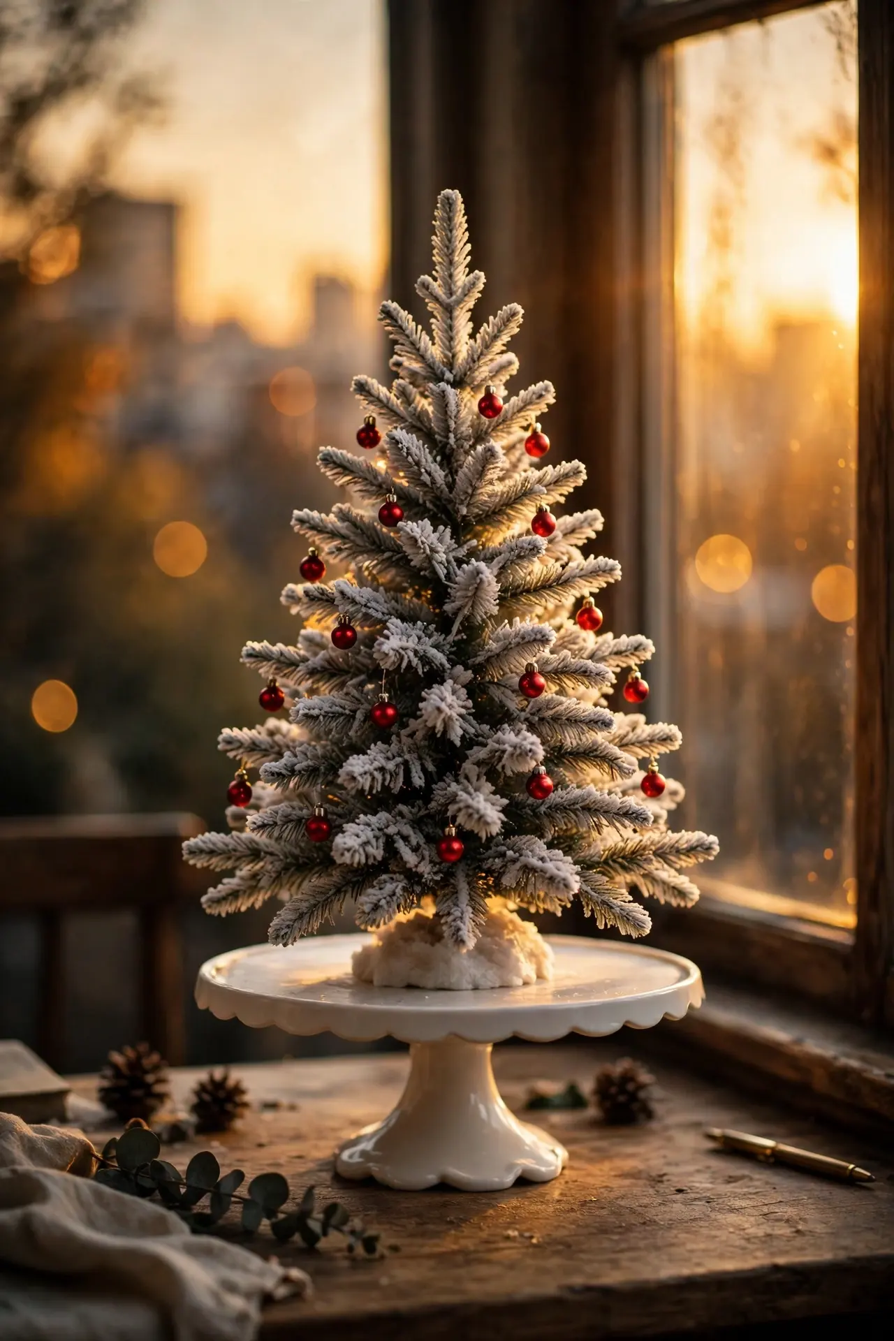 Flocked Tabletop Tree Red flocked tabletop tree red ornaments small