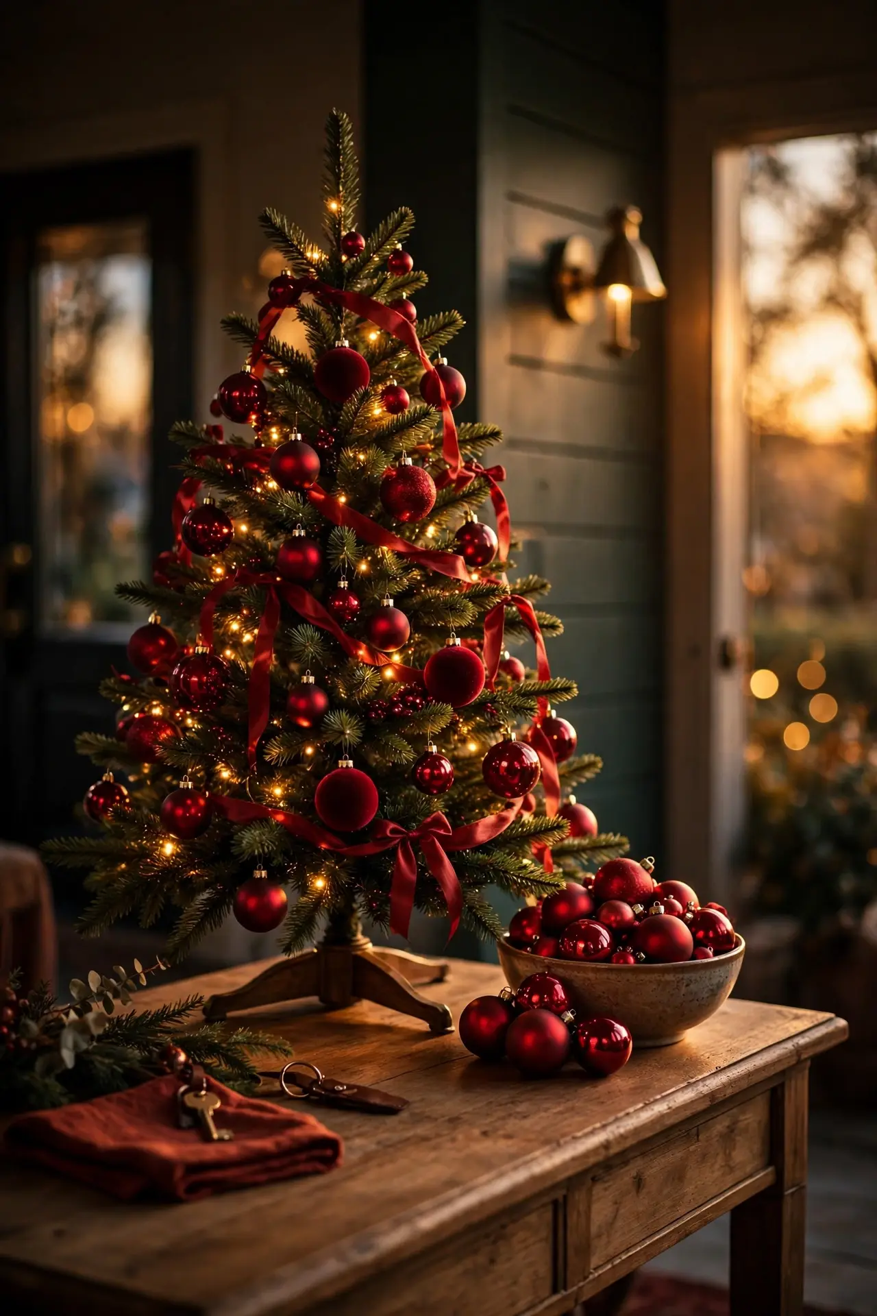 Red Tabletop Tree Entryway red tabletop christmas tree entryway