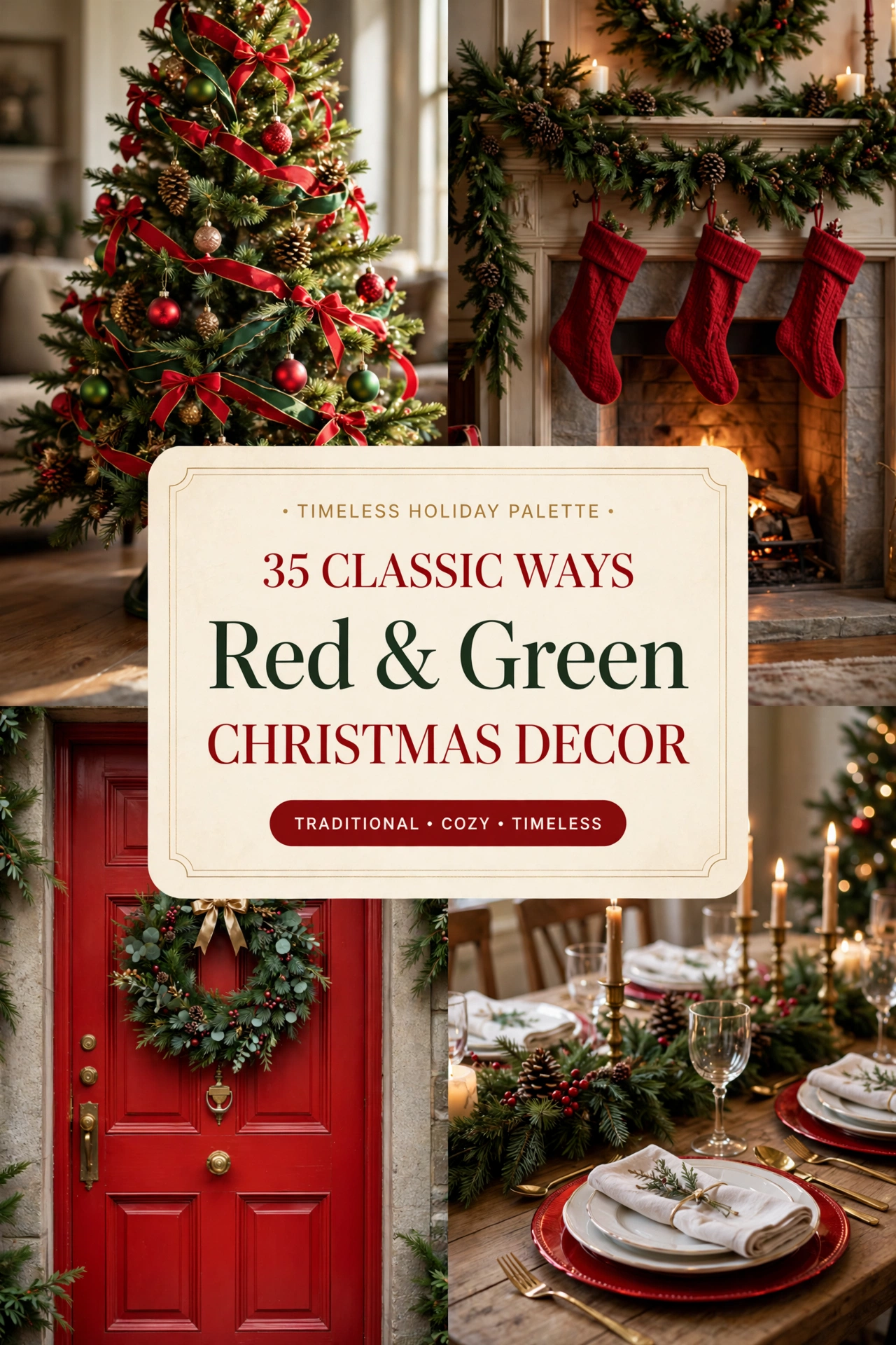 red and green christmas decor ideas collage 35 classic ways