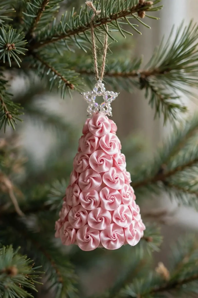 ribbon rosette ornaments christmas tree