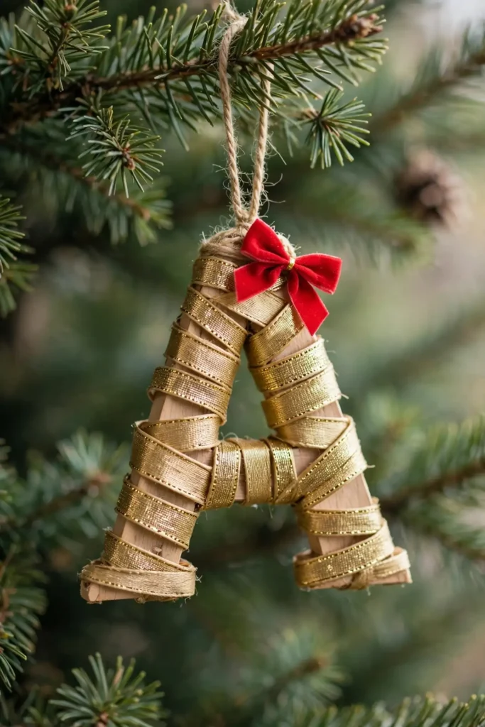ribbon initial ornaments christmas monogram