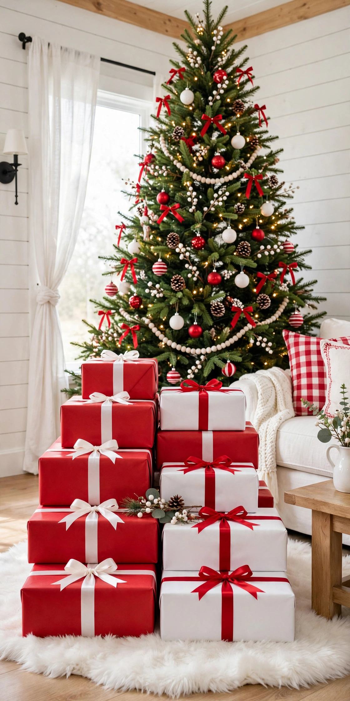red white gift wrapping paper ribbons christmas presents