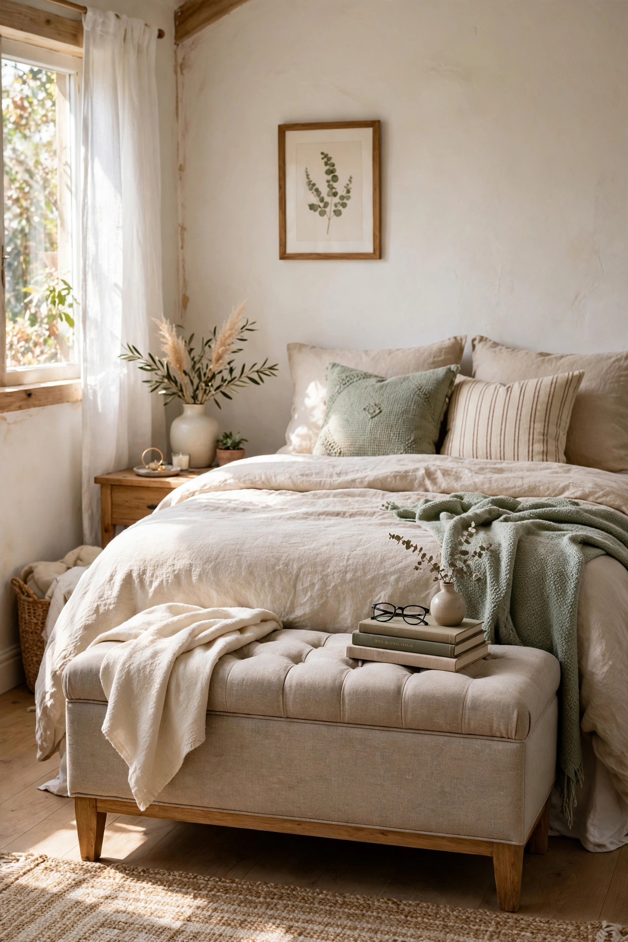 storage ottoman at foot of bed small bedroom