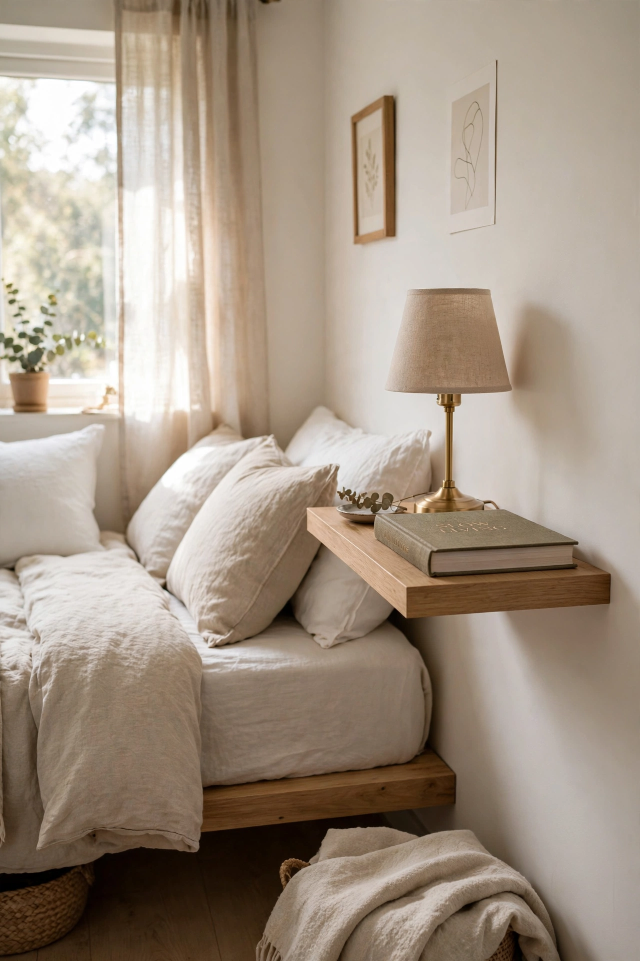 floating nightstand shelf small bedroom beside bed