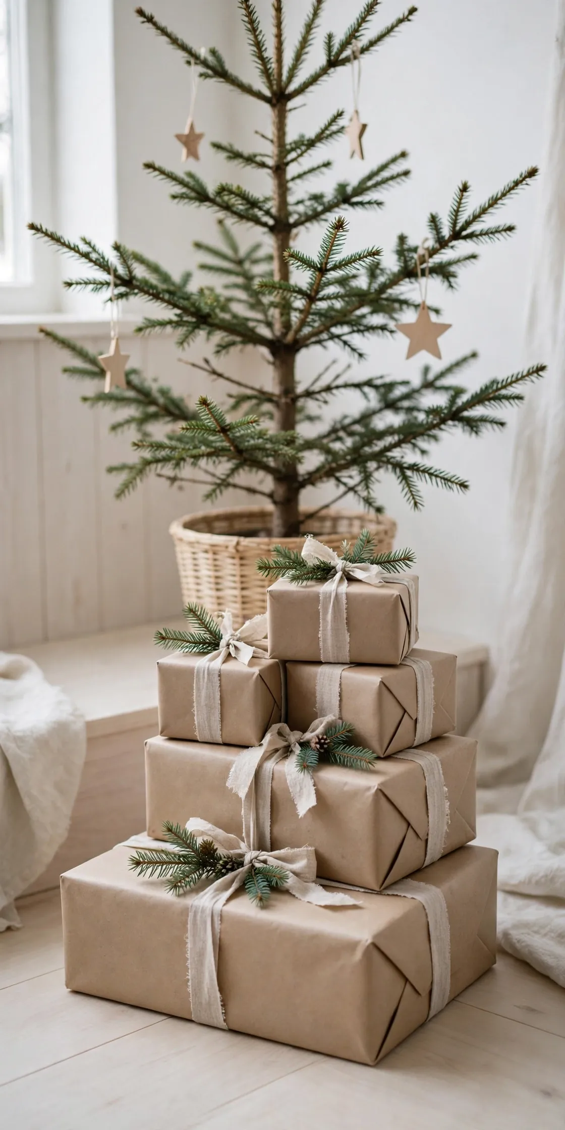 scandinavian christmas gifts kraft paper linen ribbon