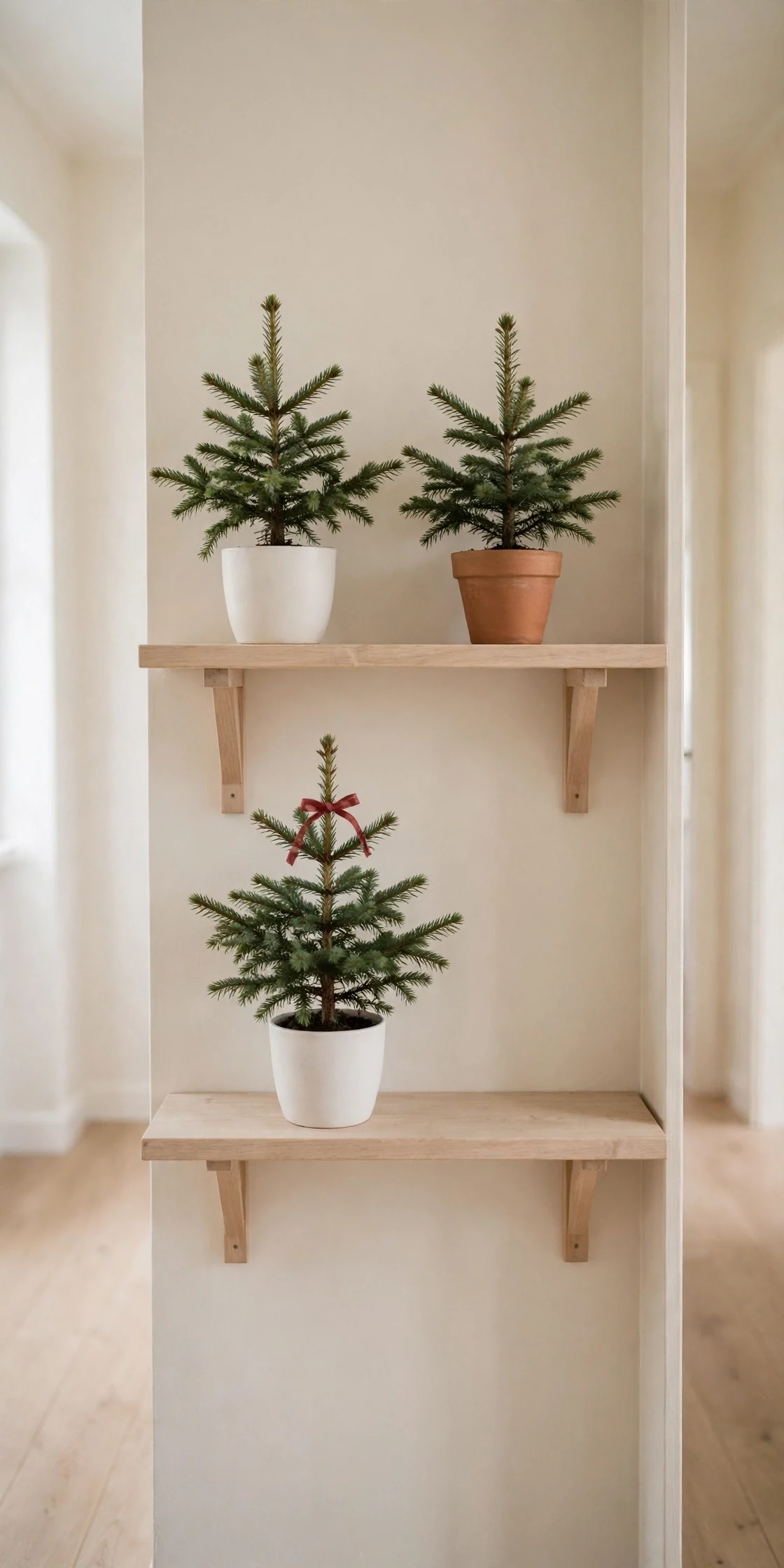 scandinavian christmas decor mini potted spruce trees