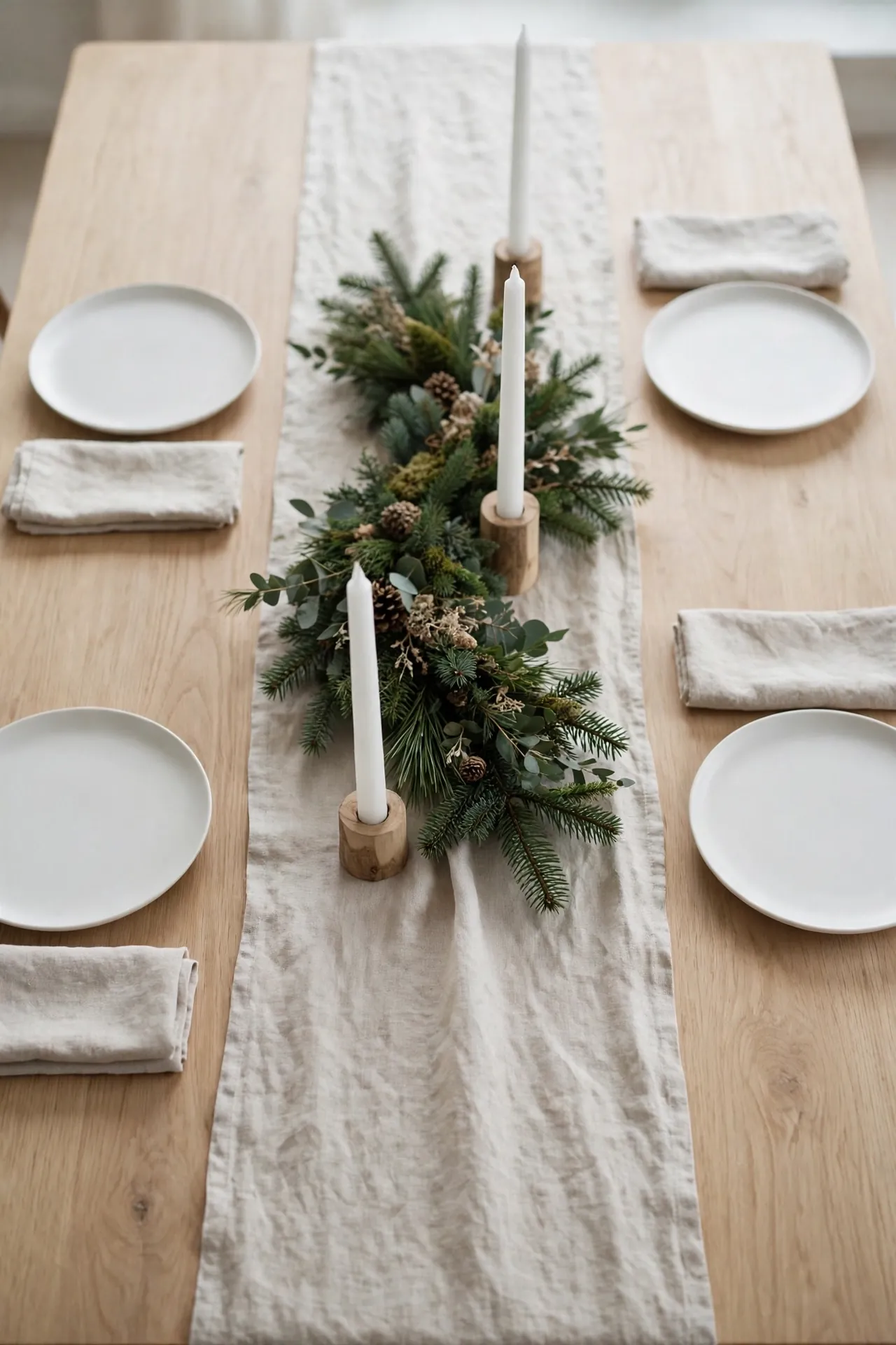scandinavian christmas table setting linen candles