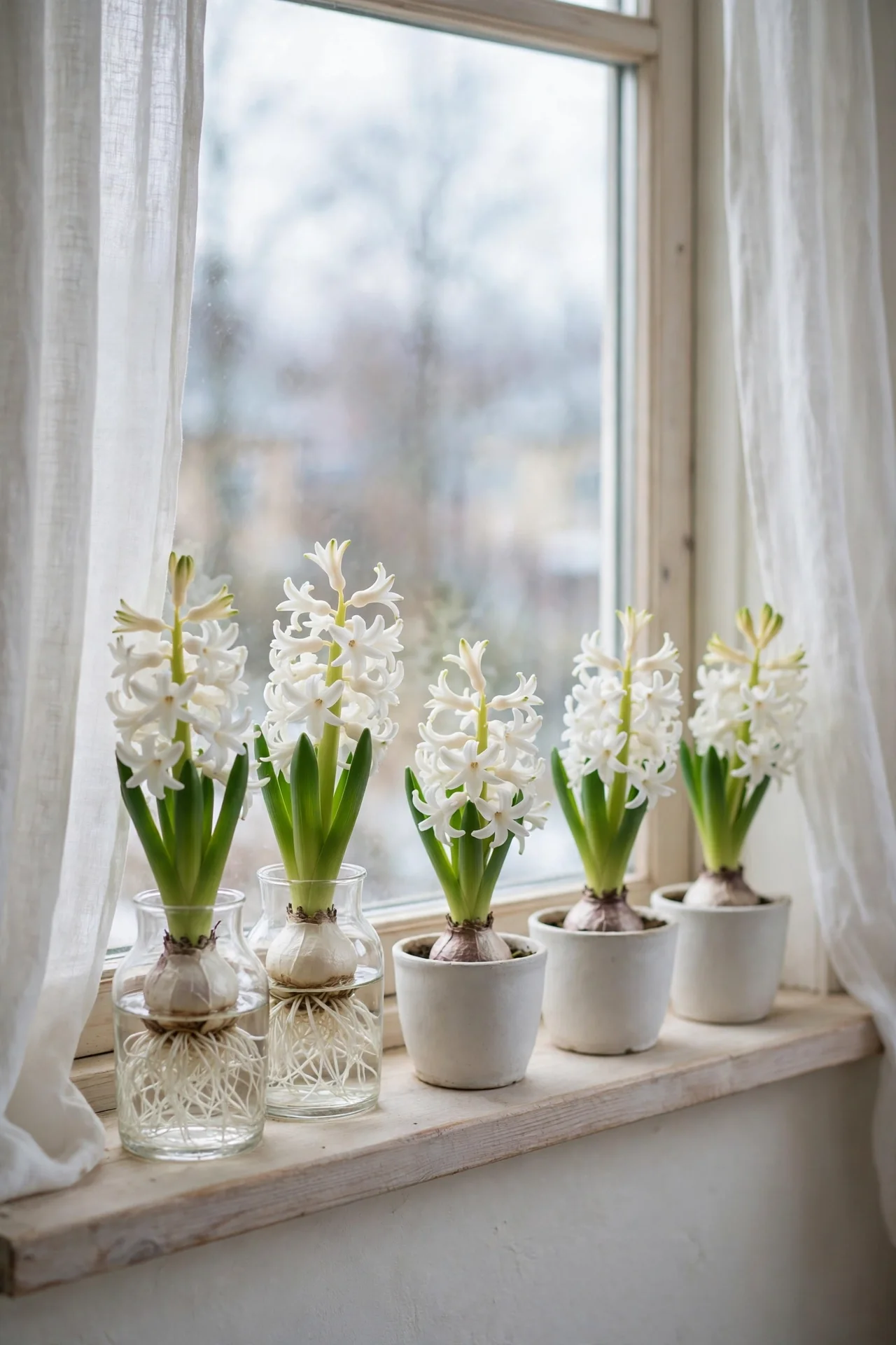 scandinavian christmas hyacinth bulbs windowsill