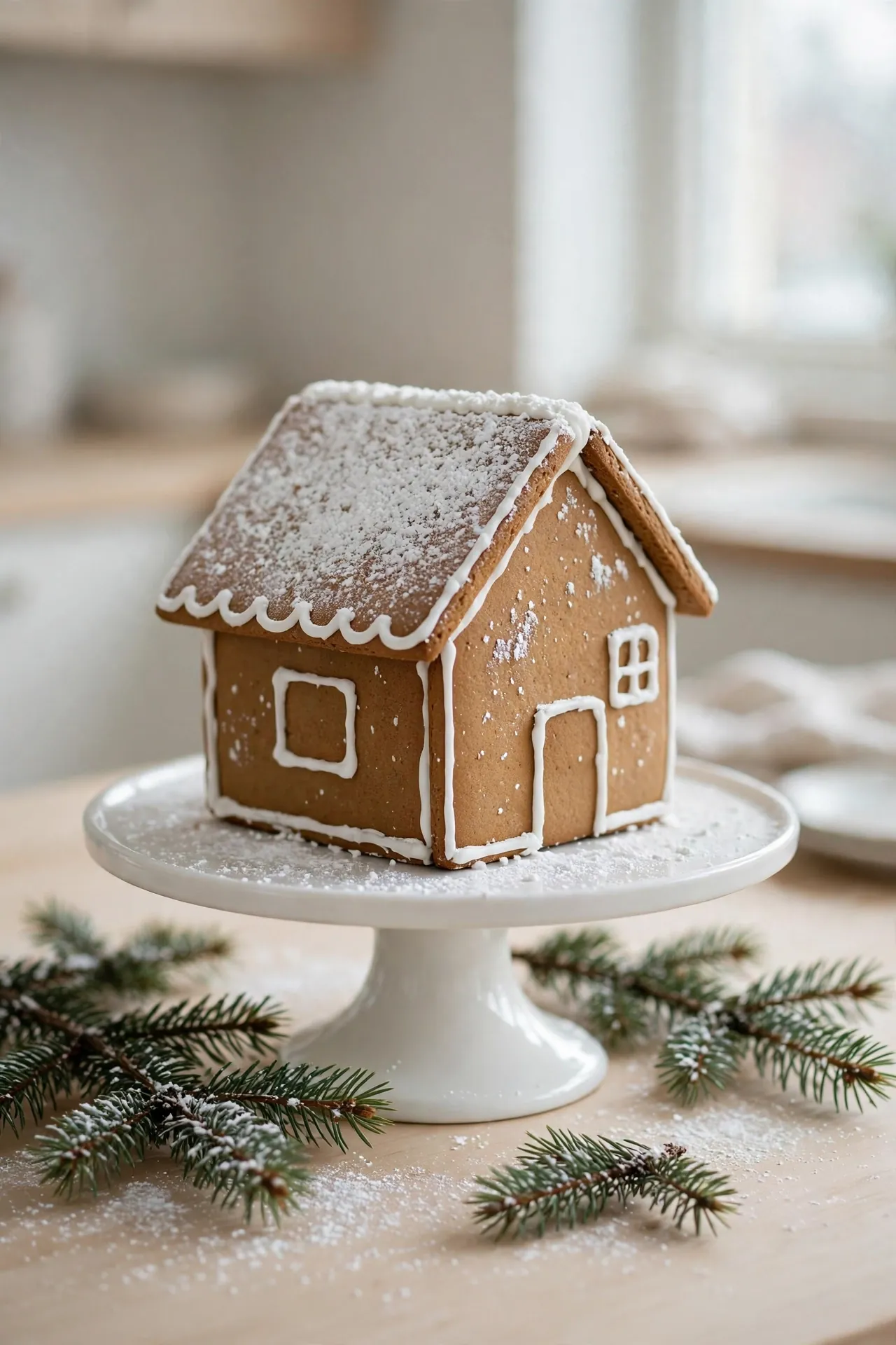 scandinavian christmas gingerbread house cake stand