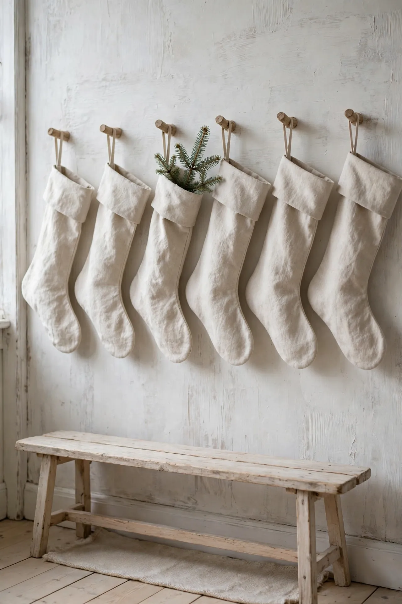 scandinavian christmas linen stockings wooden pegs