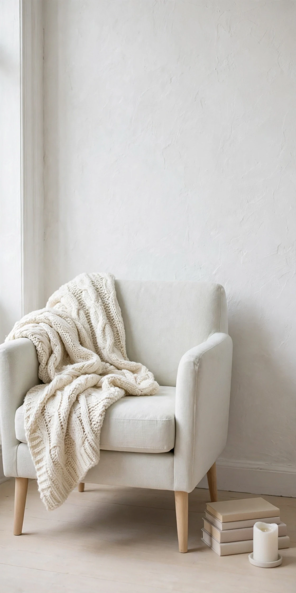 scandinavian christmas decor knit throw armchair candles