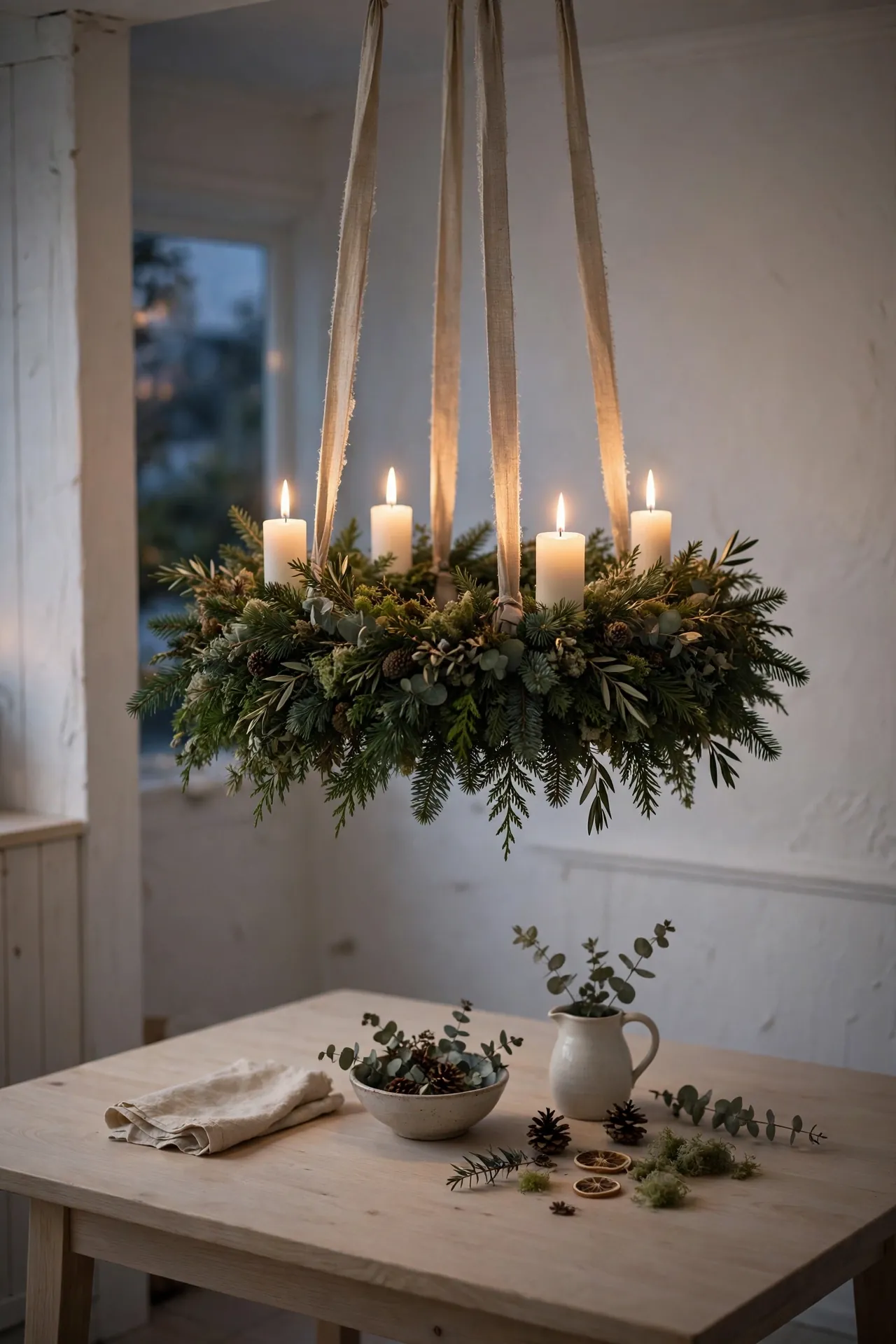 scandinavian christmas candle wreath hanging ceiling